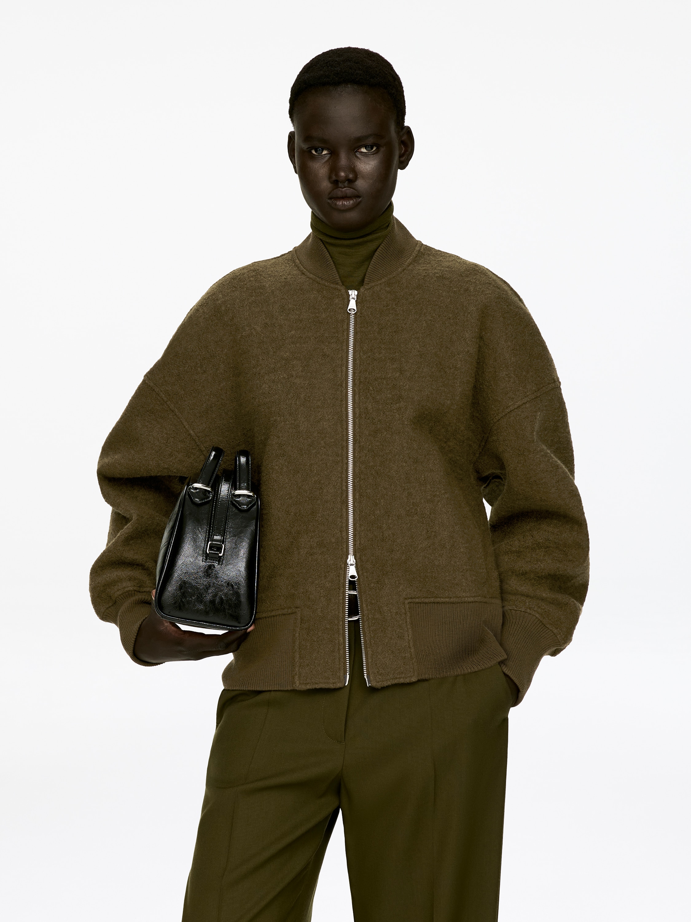 Kurtka z wełną gotowaną - Ciemna zieleń khaki/Ciemnoniebieski