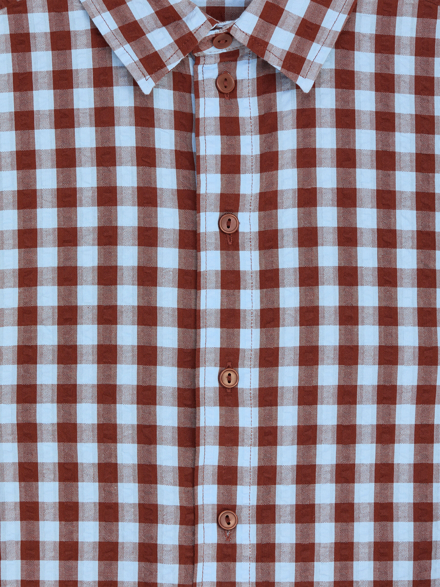 Short-Sleeve Seersucker Shirt - Brown/Blue - Relaxed fit - Children - StillMedia/DescriptiveDetail - 1