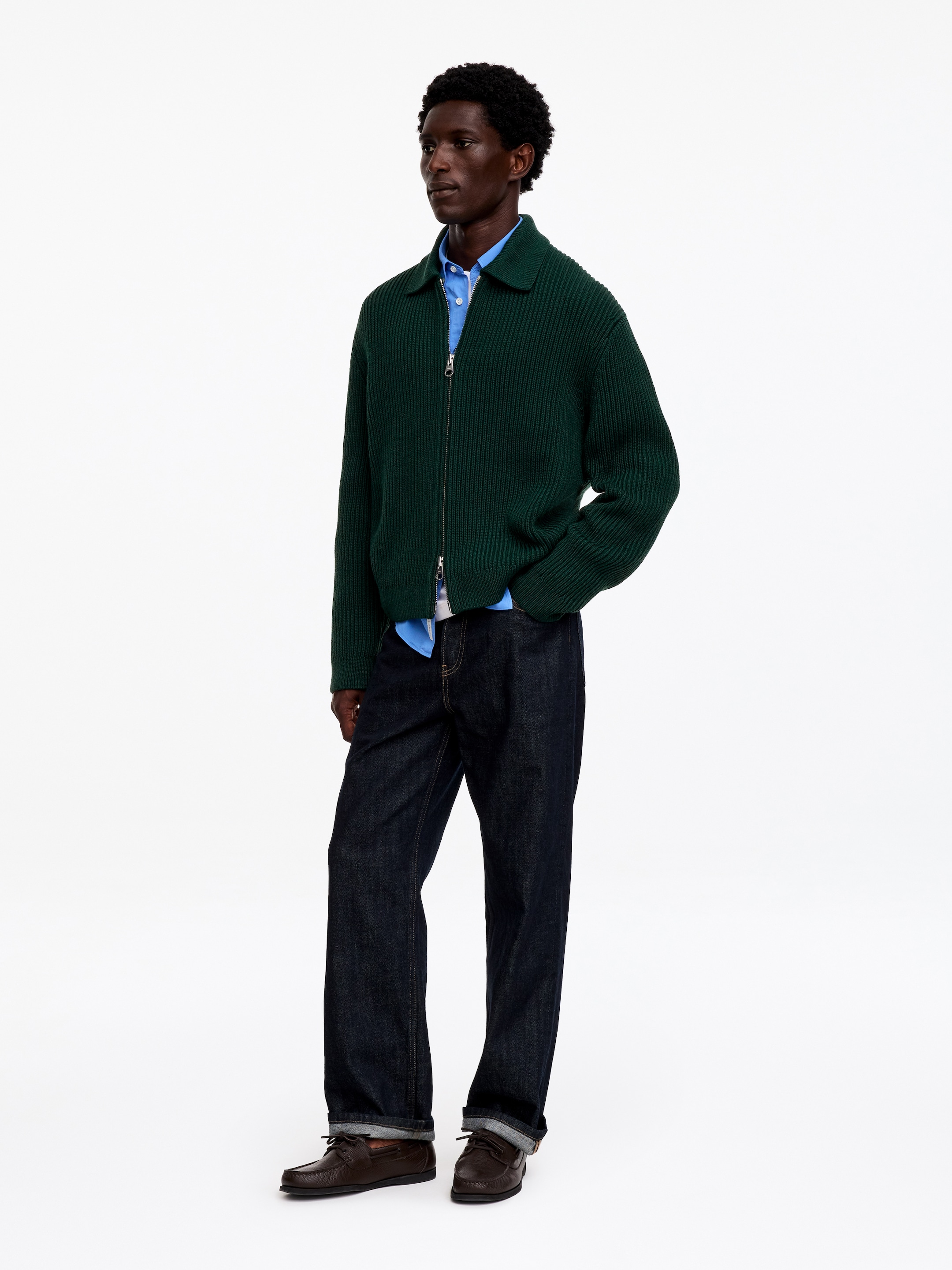 Cárdigan de lana y algodón con cremallera - Verde oscuro - Corte holgado - men - StillMedia/Lookbook - 3