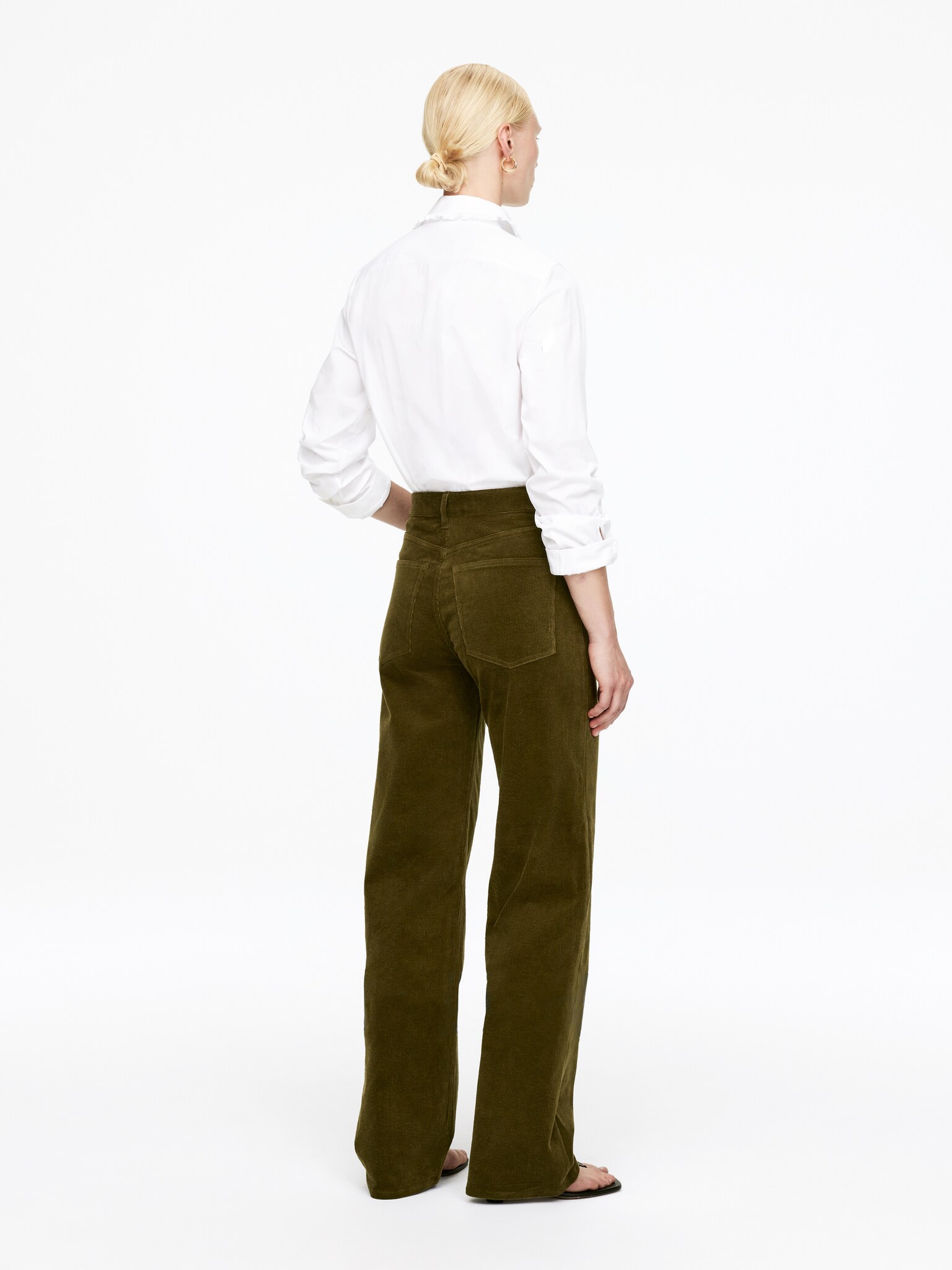CORAL kordfløyelsjeans med vide ben - Mørk khakigrønn/Mørk burgunder/Offwhite - 4