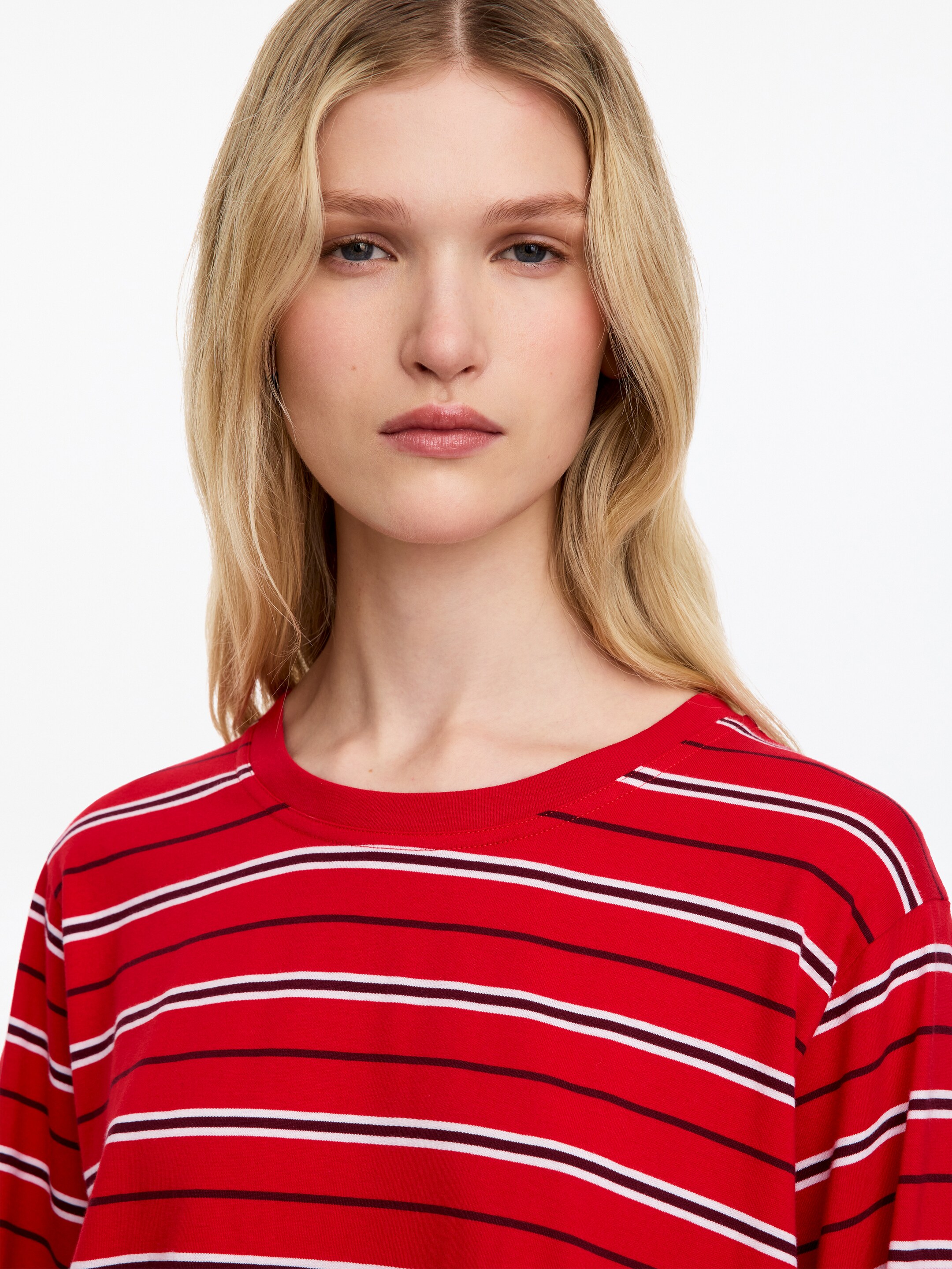 Striped Long-Sleeved T-Shirt - Red - Loose fit - women - StillMedia/Lookbook - 3