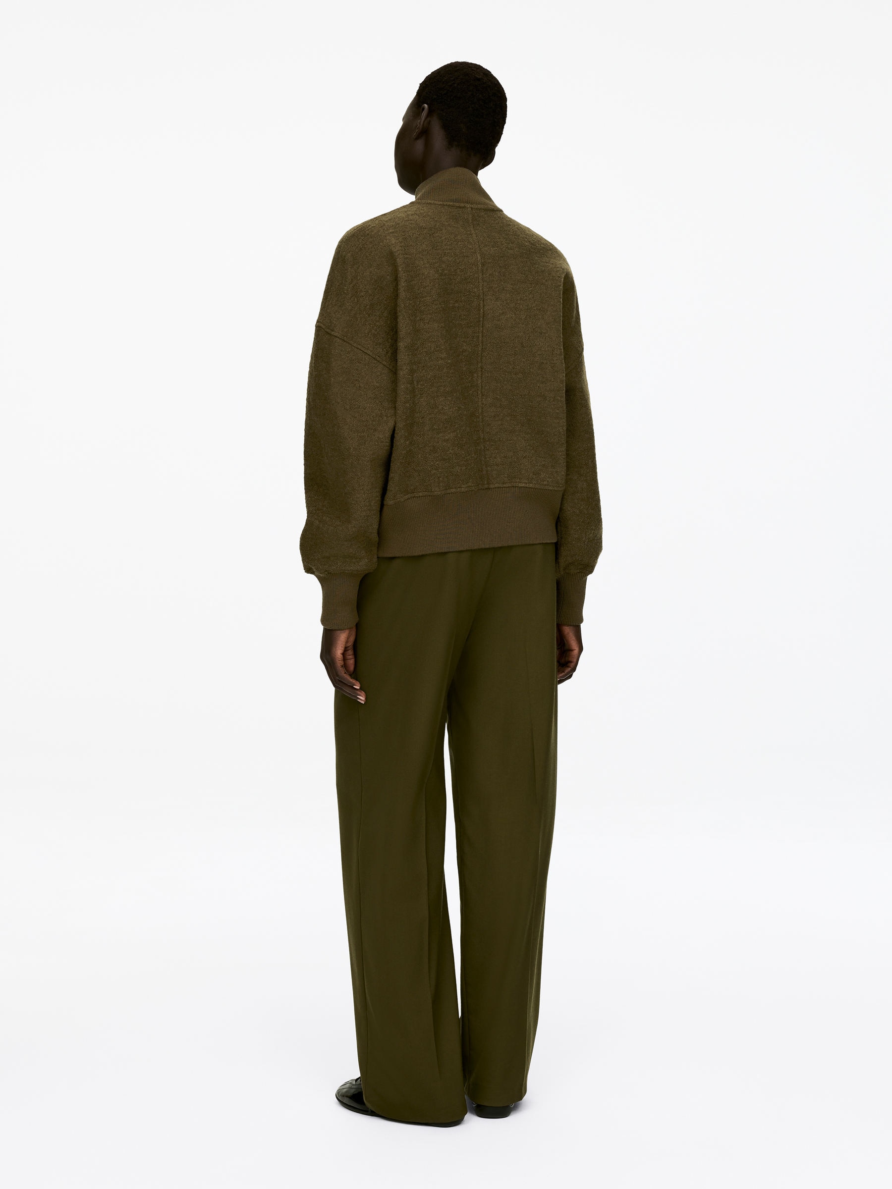 Boiled Wool Jacket - Dark Khaki Green - Regular fit - Women - StillMedia/Lookbook - 3