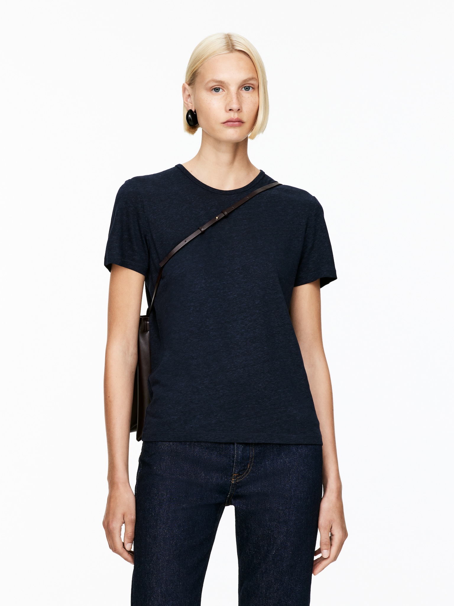 T-shirt in misto lino - Blu scuro/Bianco/Azzurro