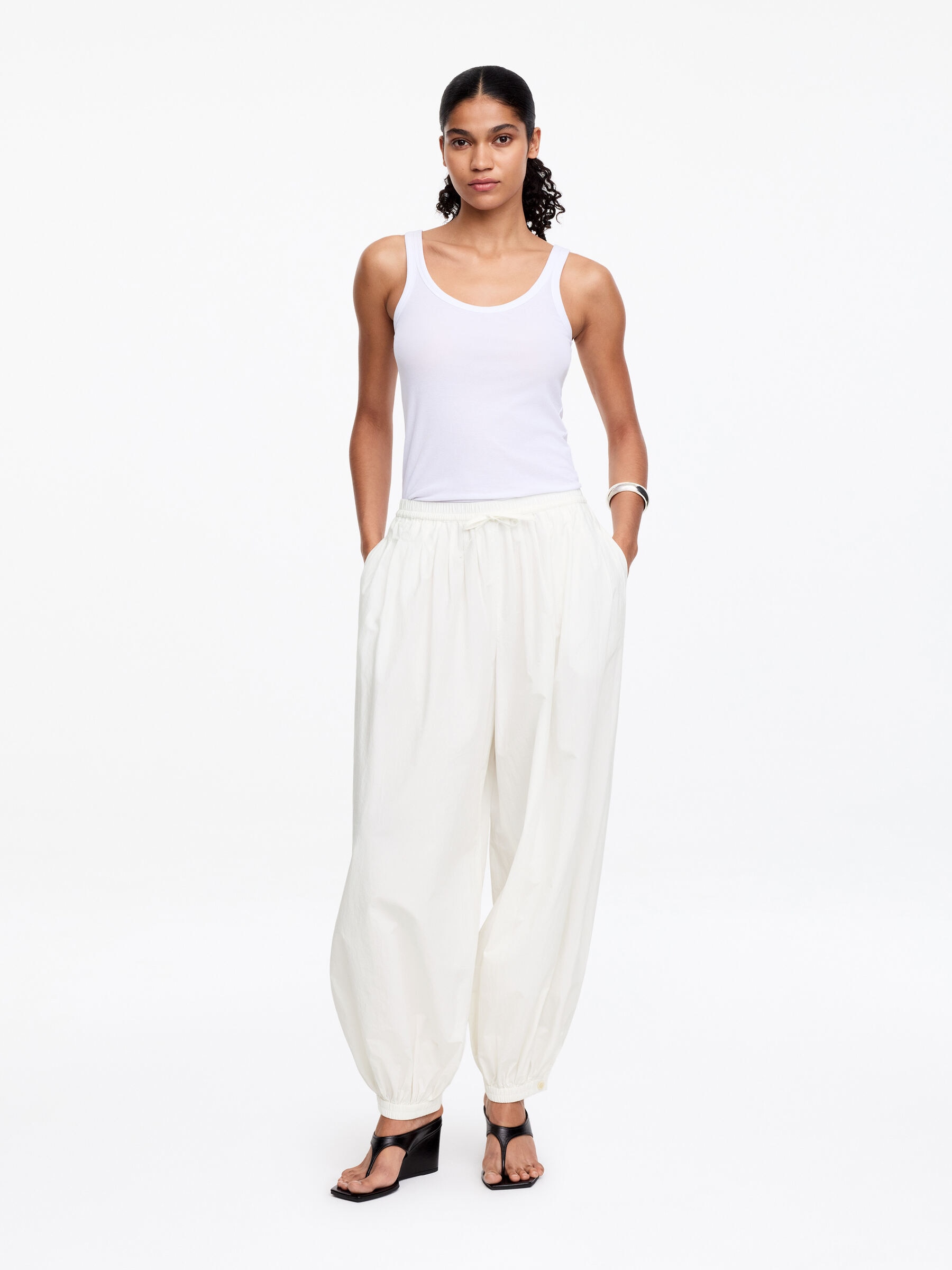 Balloon Cotton Trousers-#FFFFFF-18532
