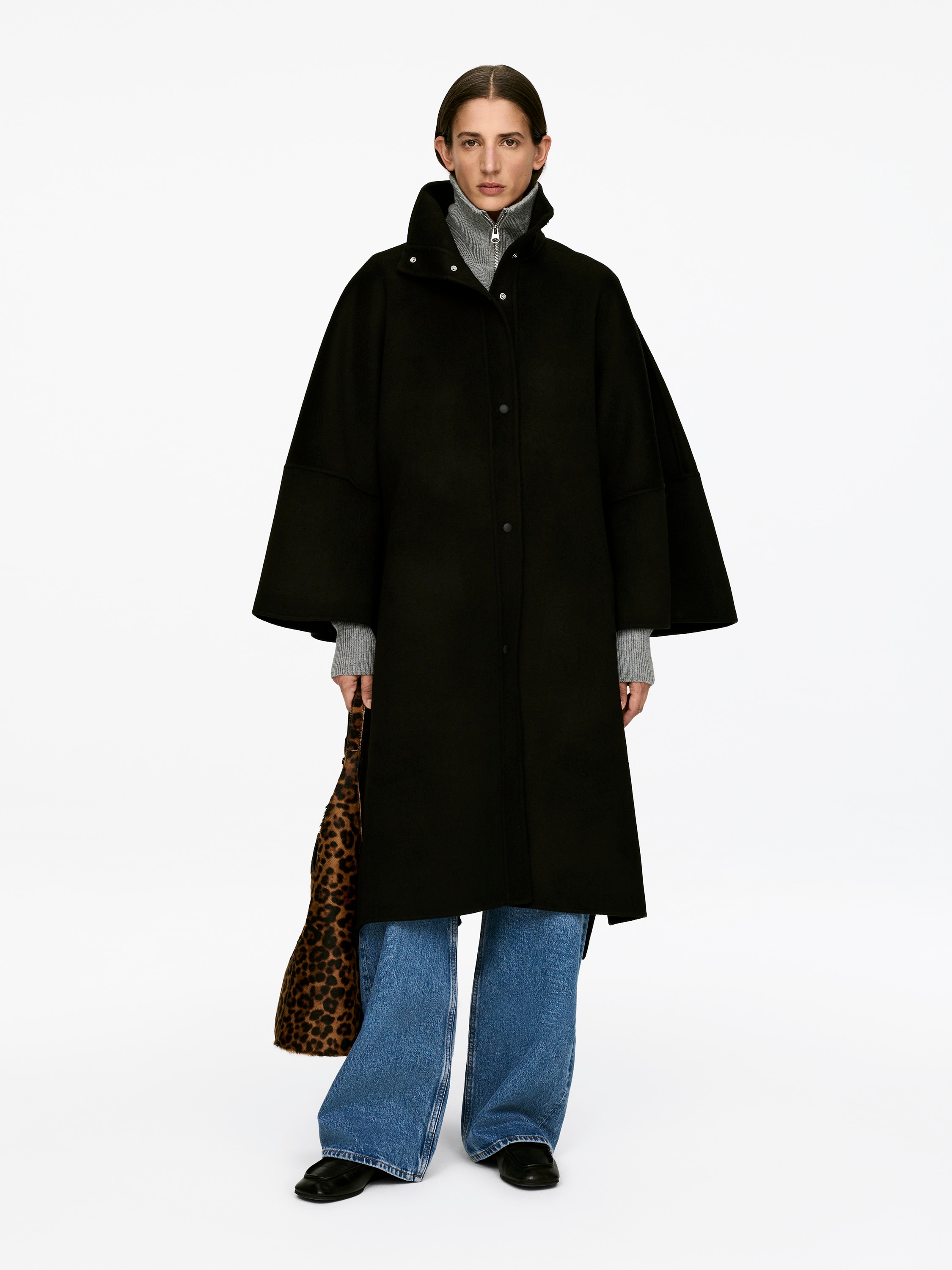 Doublé Wool-Blend Cape - Zwart