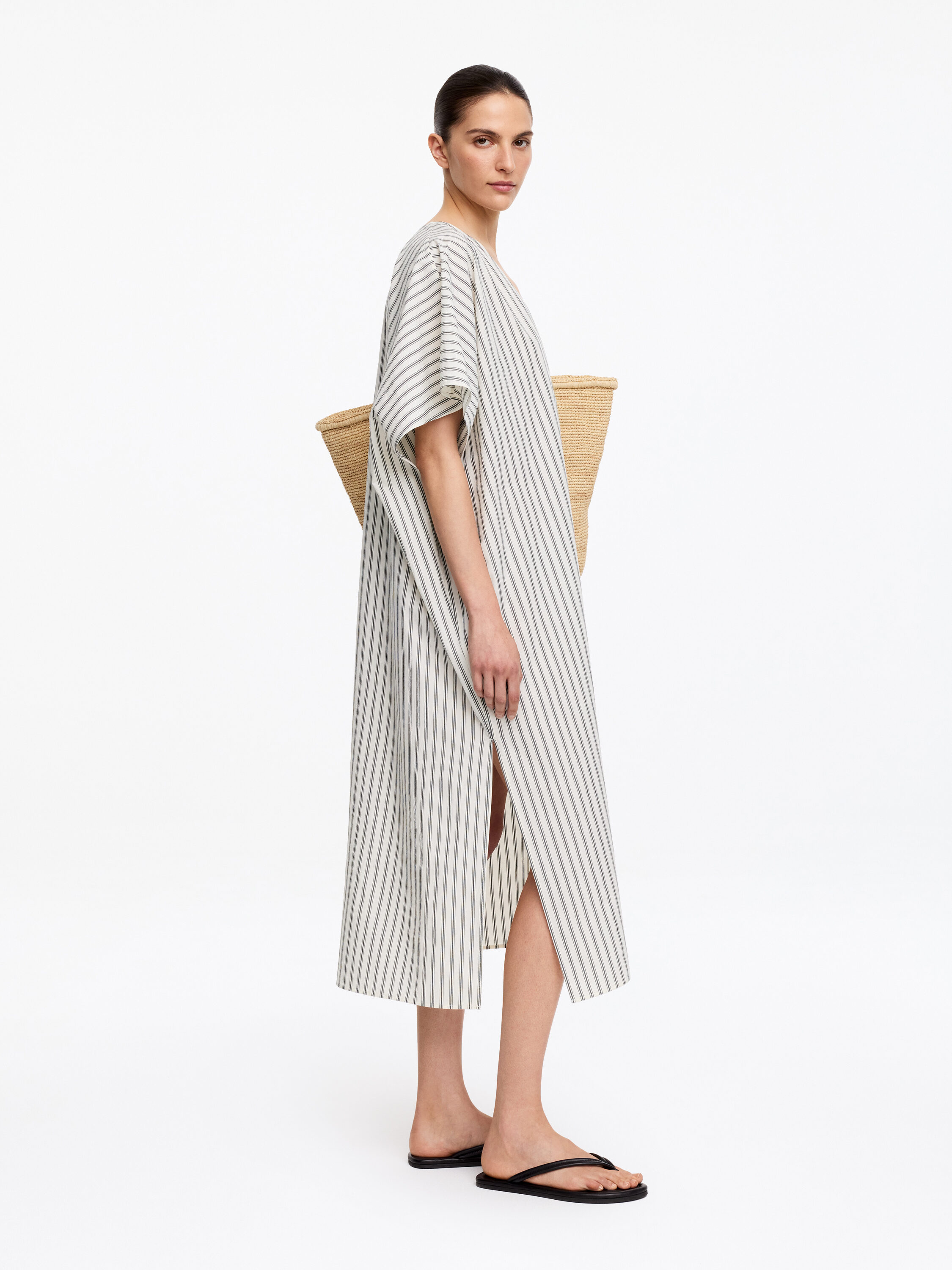 arket striped jersey dress ARKET pure cotton shirt dress in brown stripe