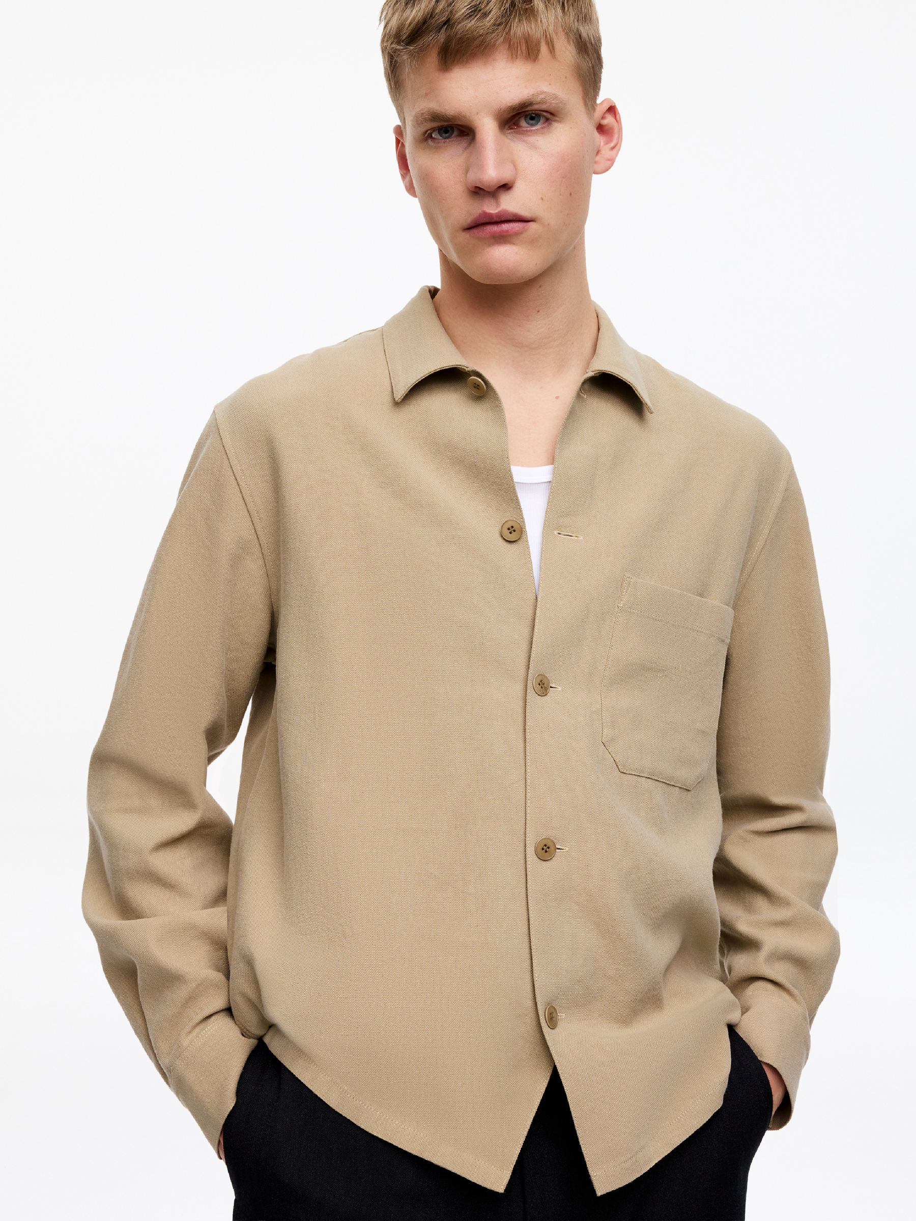 Surchemise en toile en mélange Tencel - Beige - Relaxed fit - Homme - StillMedia/Lookbook - 5