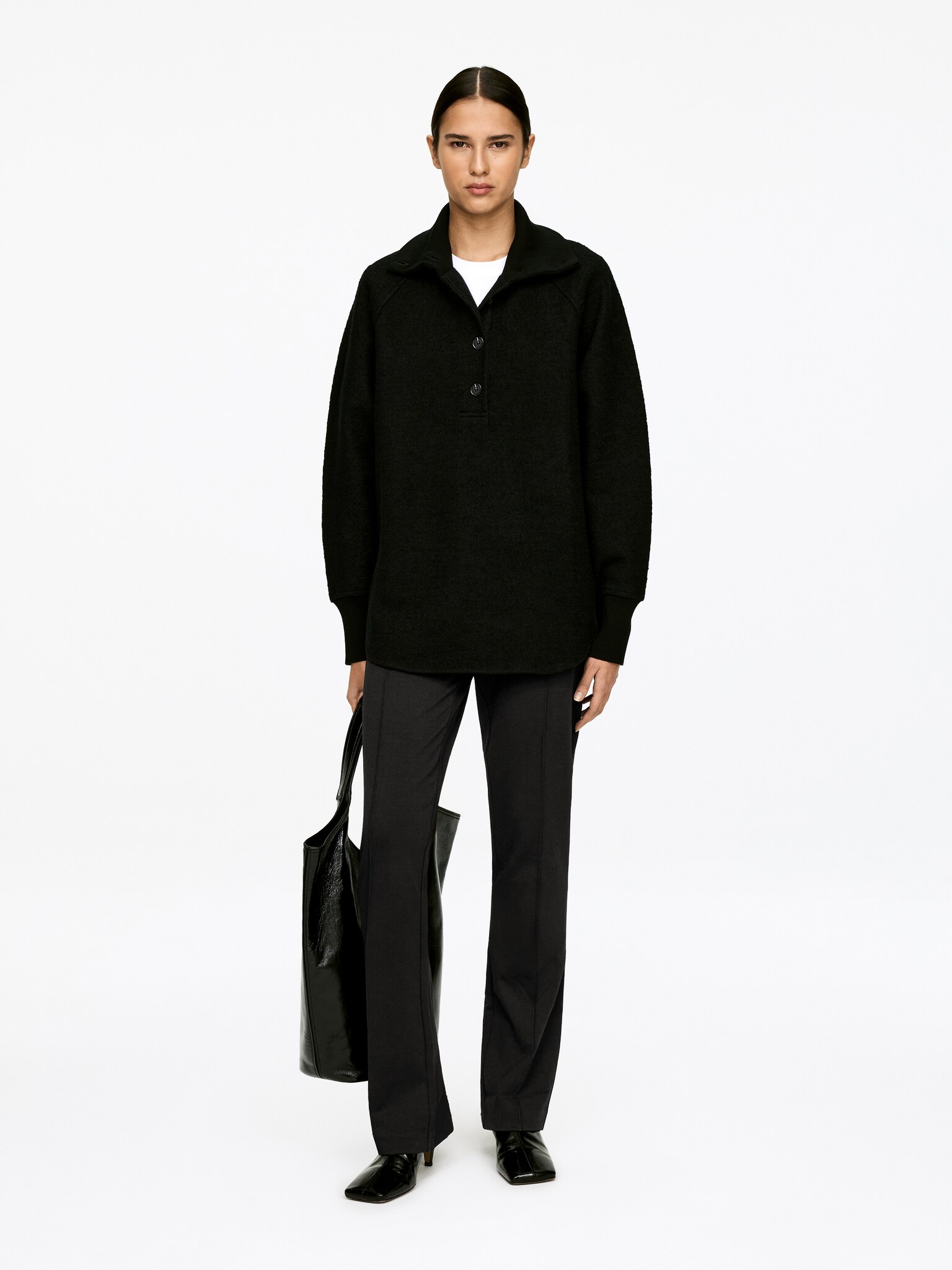 Stretch Zip-Detail Trousers - Black/Dark Grey Melange - 1