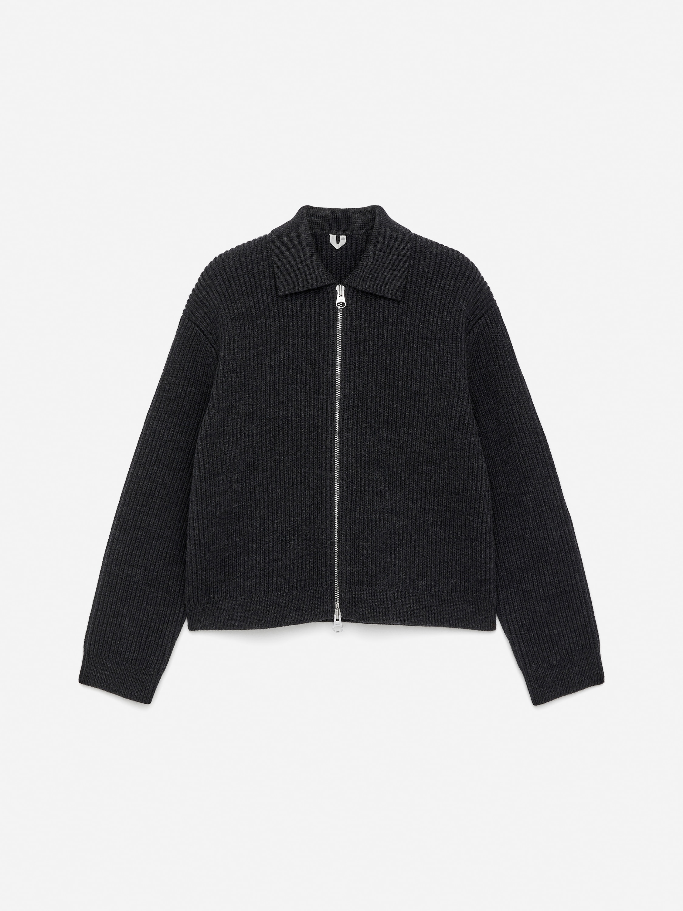 Cardigan zippé en laine et coton - Gris foncé/Bleu foncé