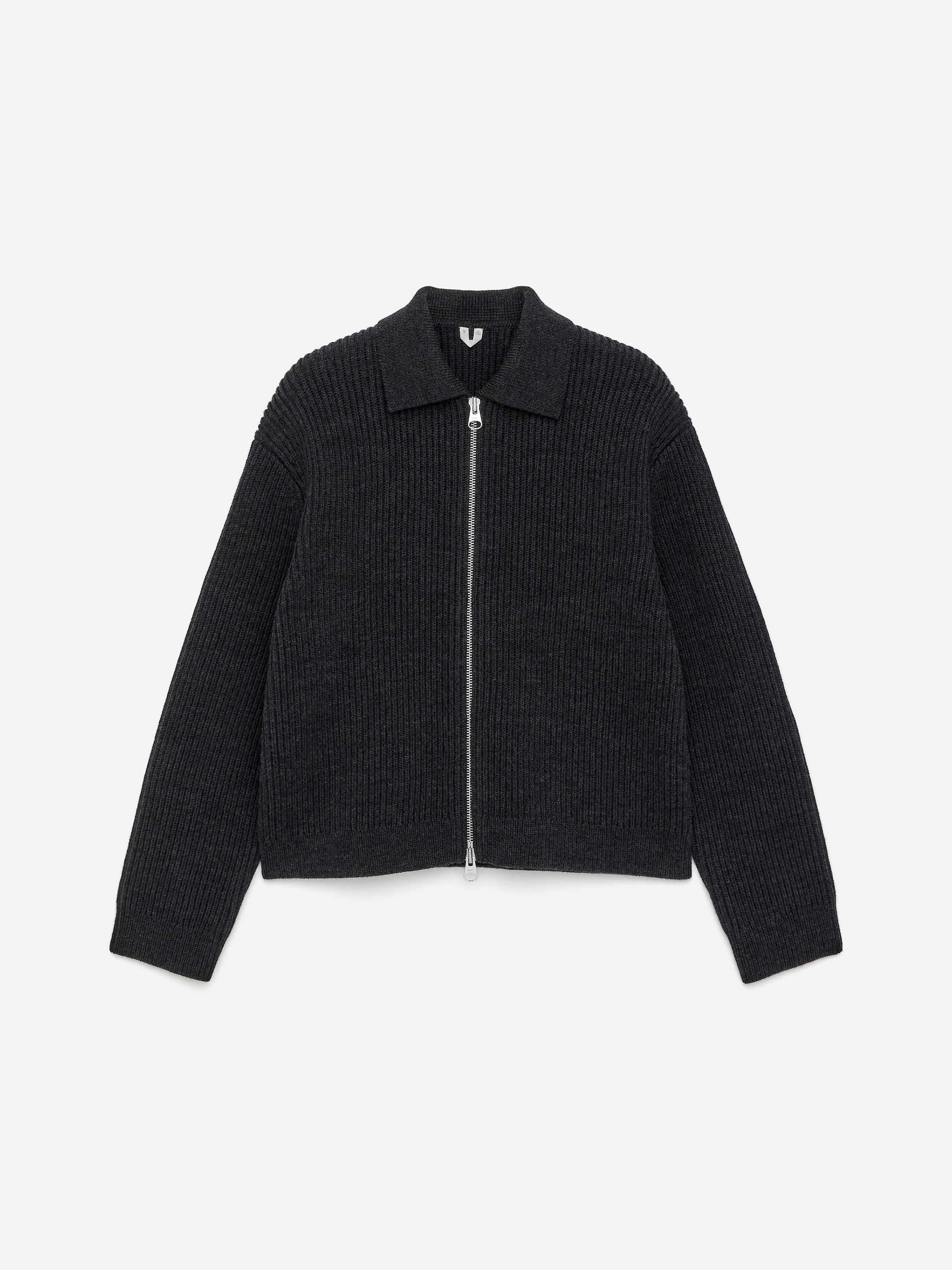 Wool Cotton Zip Cardigan-#505050-16795