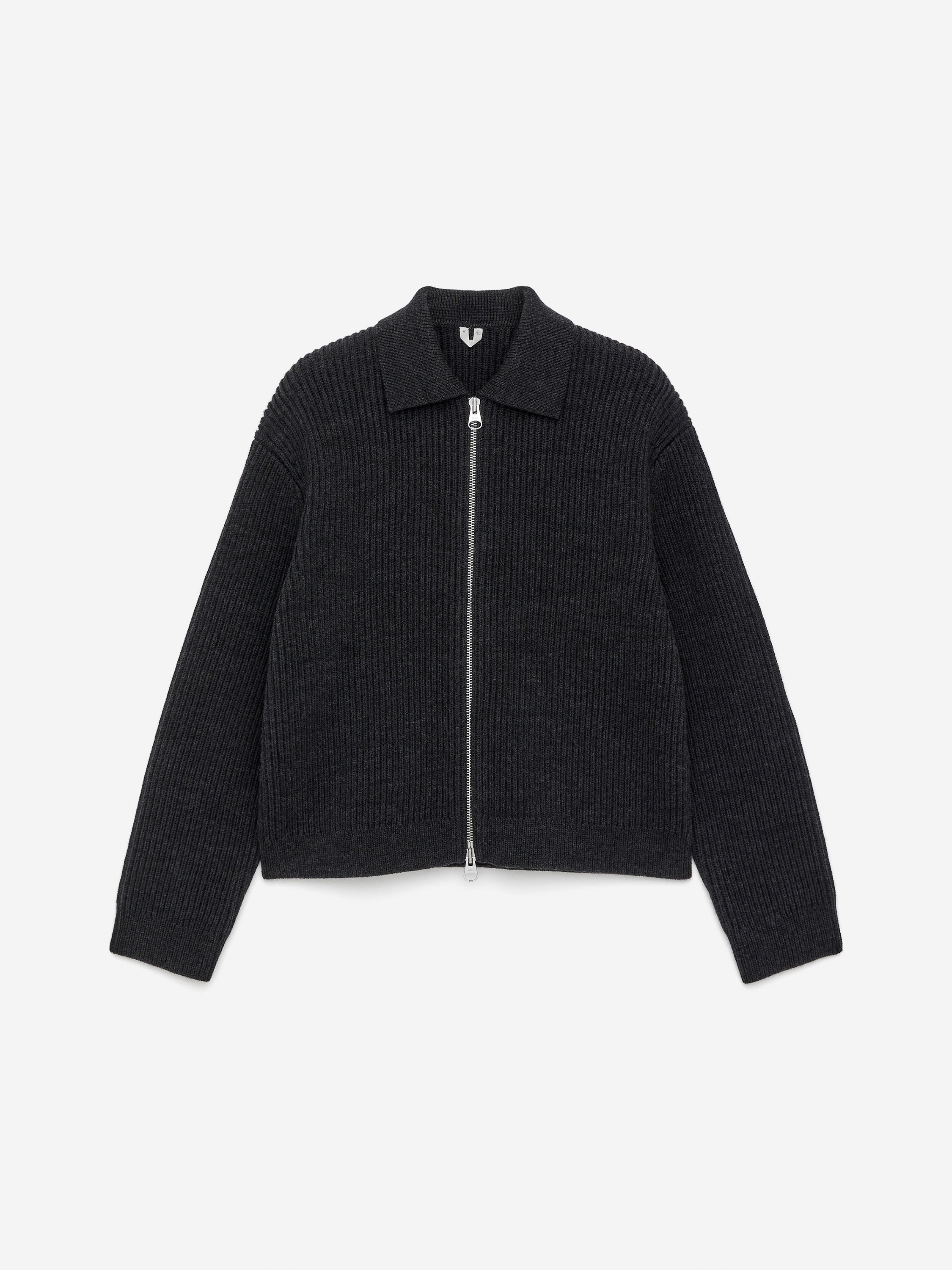 Wool Cotton Zip Cardigan-Grey-16795