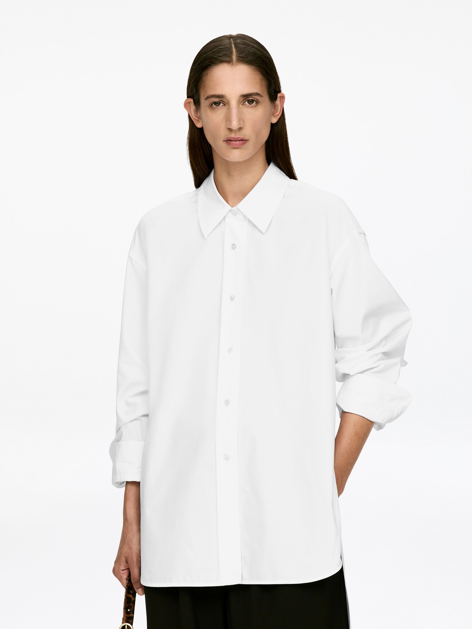 Chemise allongée - Blanc/Noir - 1