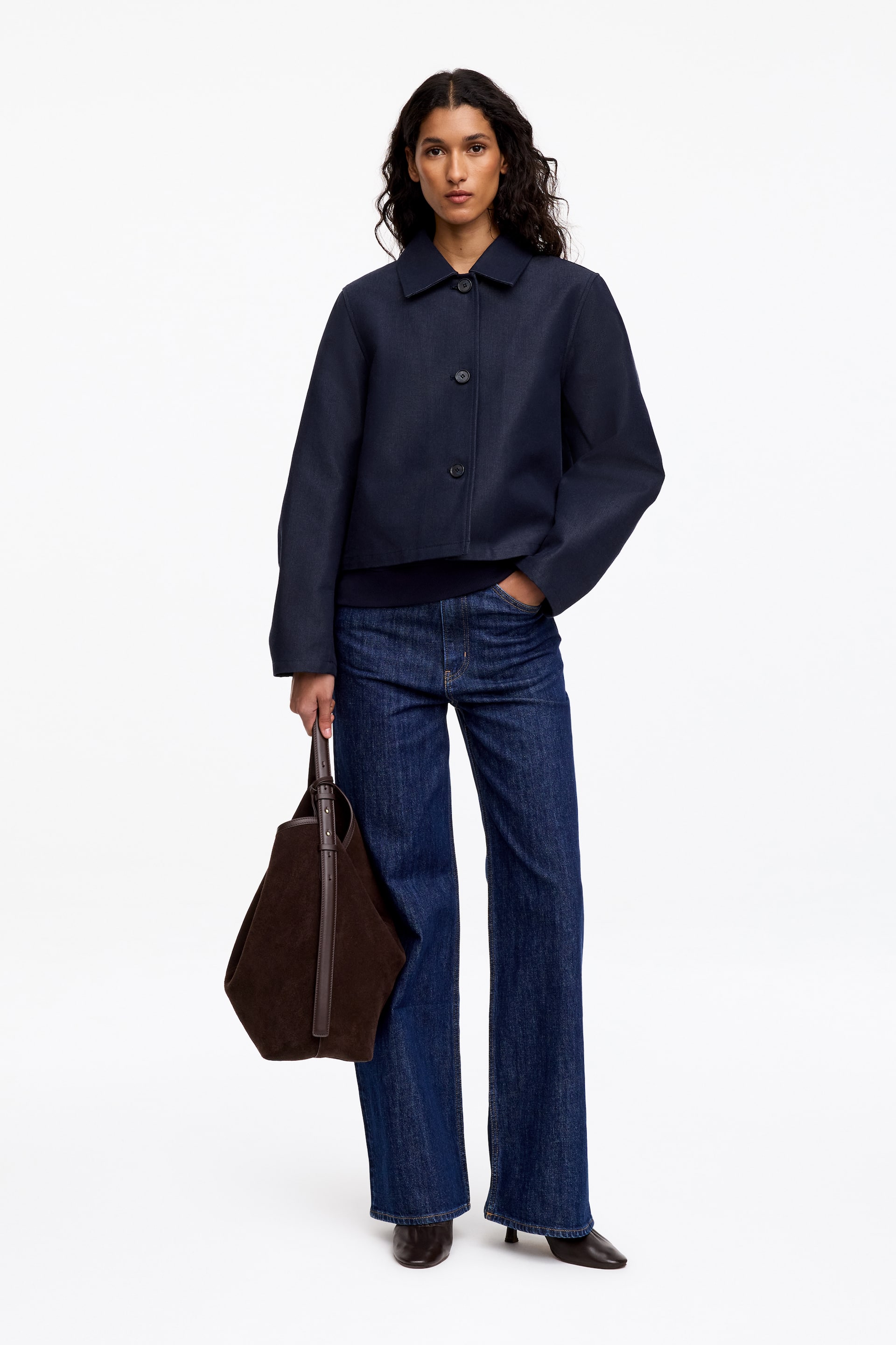 Se større billede: Overshirt i skinnende bomuldsblend - Stålblå - DAME | H&M DK 1