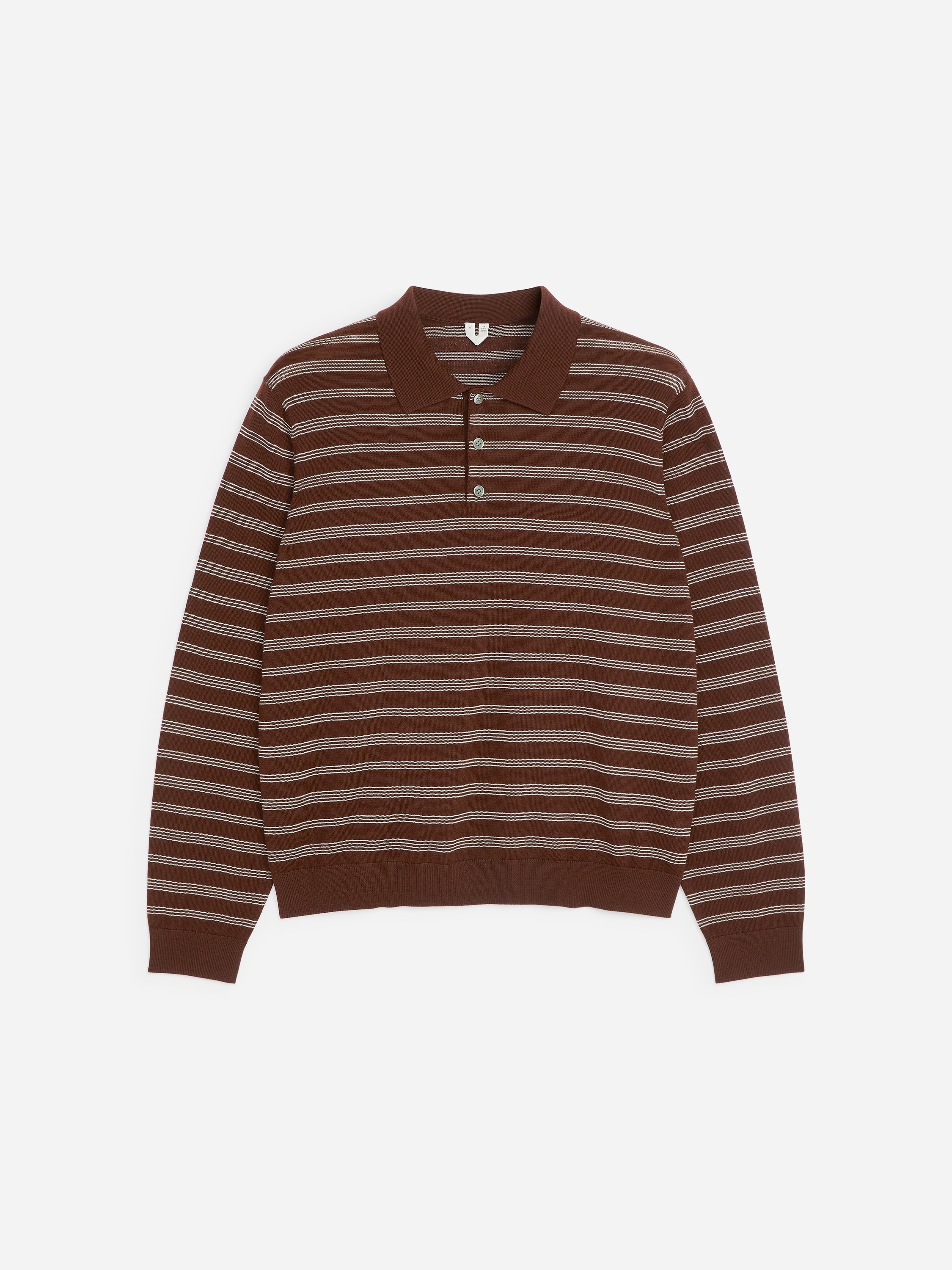 Polopullover aus Merinowolle - Braun/Streifen/Dunkelblau/Weiß