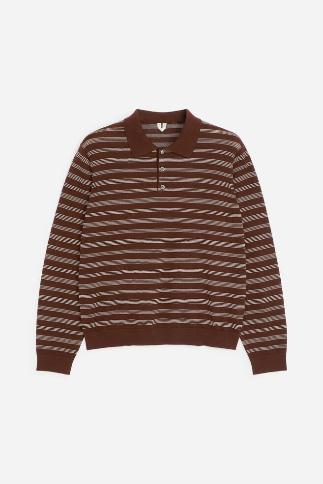 Merino Polo Jumper - Brown/Striped/Dark Blue/White - 1