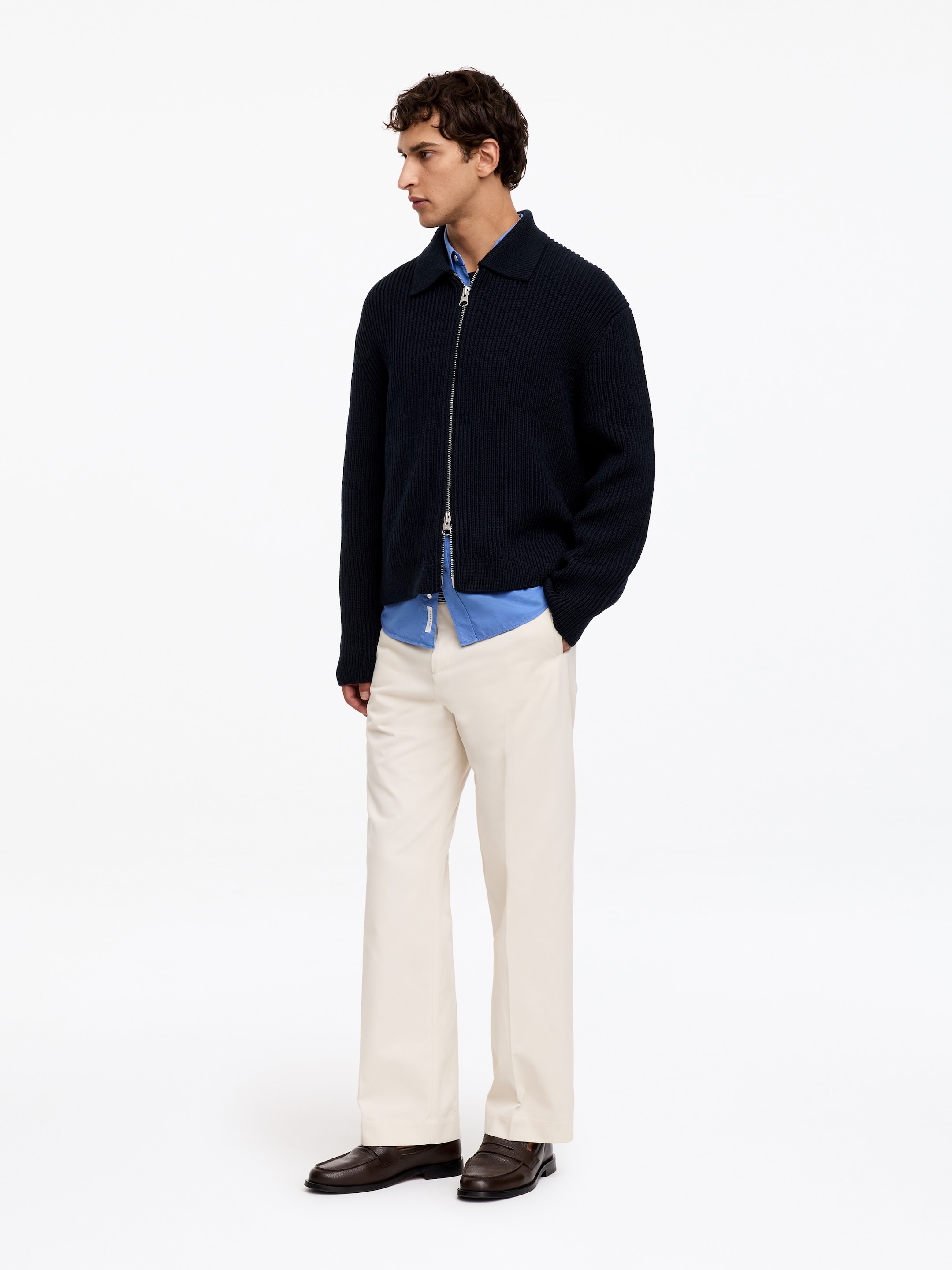 Kardigan z wełny i bawełny z zamkiem błyskawicznym - Ciemnoniebieski - Luźny fason - men - StillMedia/Lookbook - 3