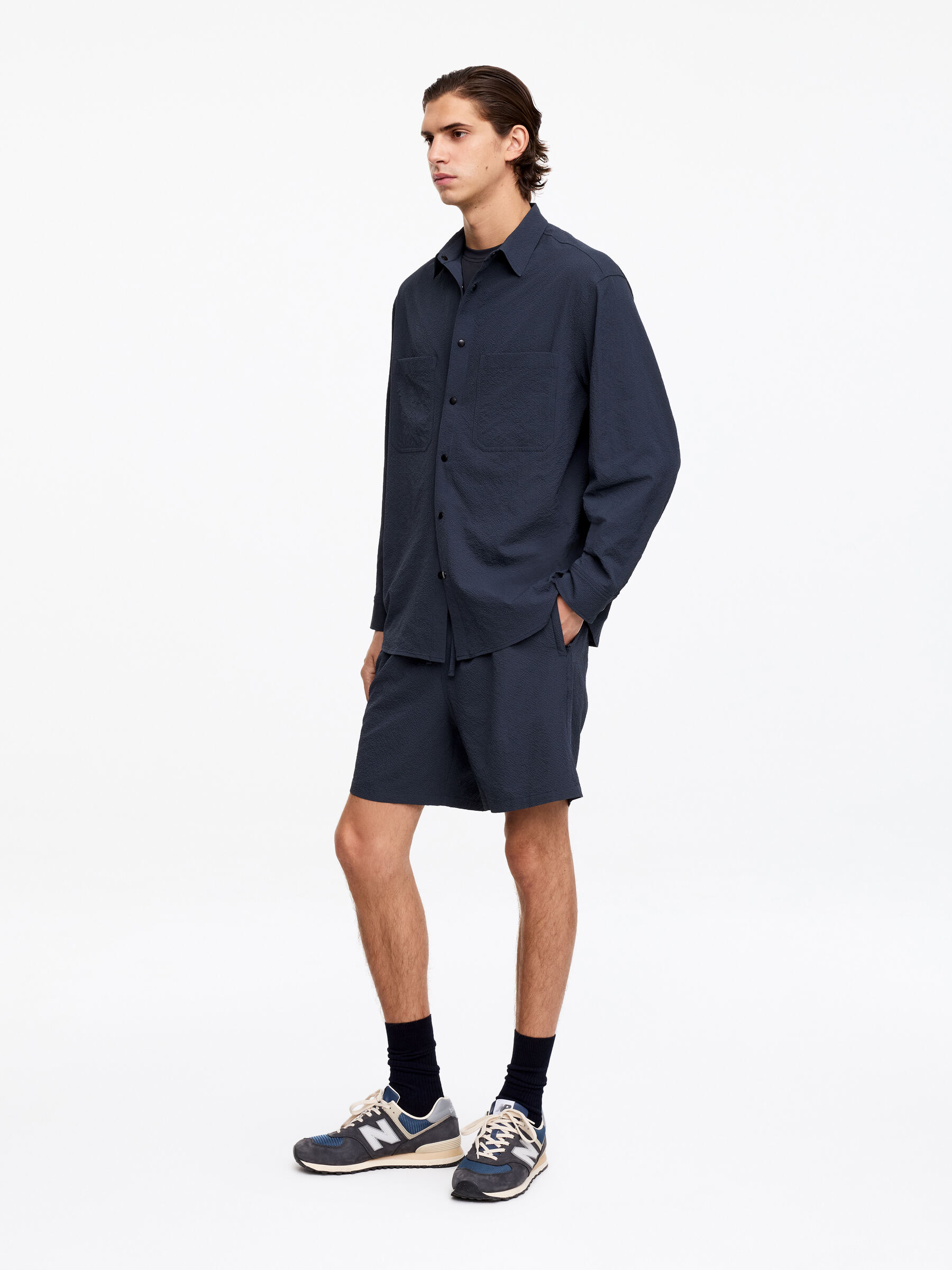 Chemise technique en seersucker - Bleu marine foncé - Regular fit - Homme - StillMedia/Lookbook - 4