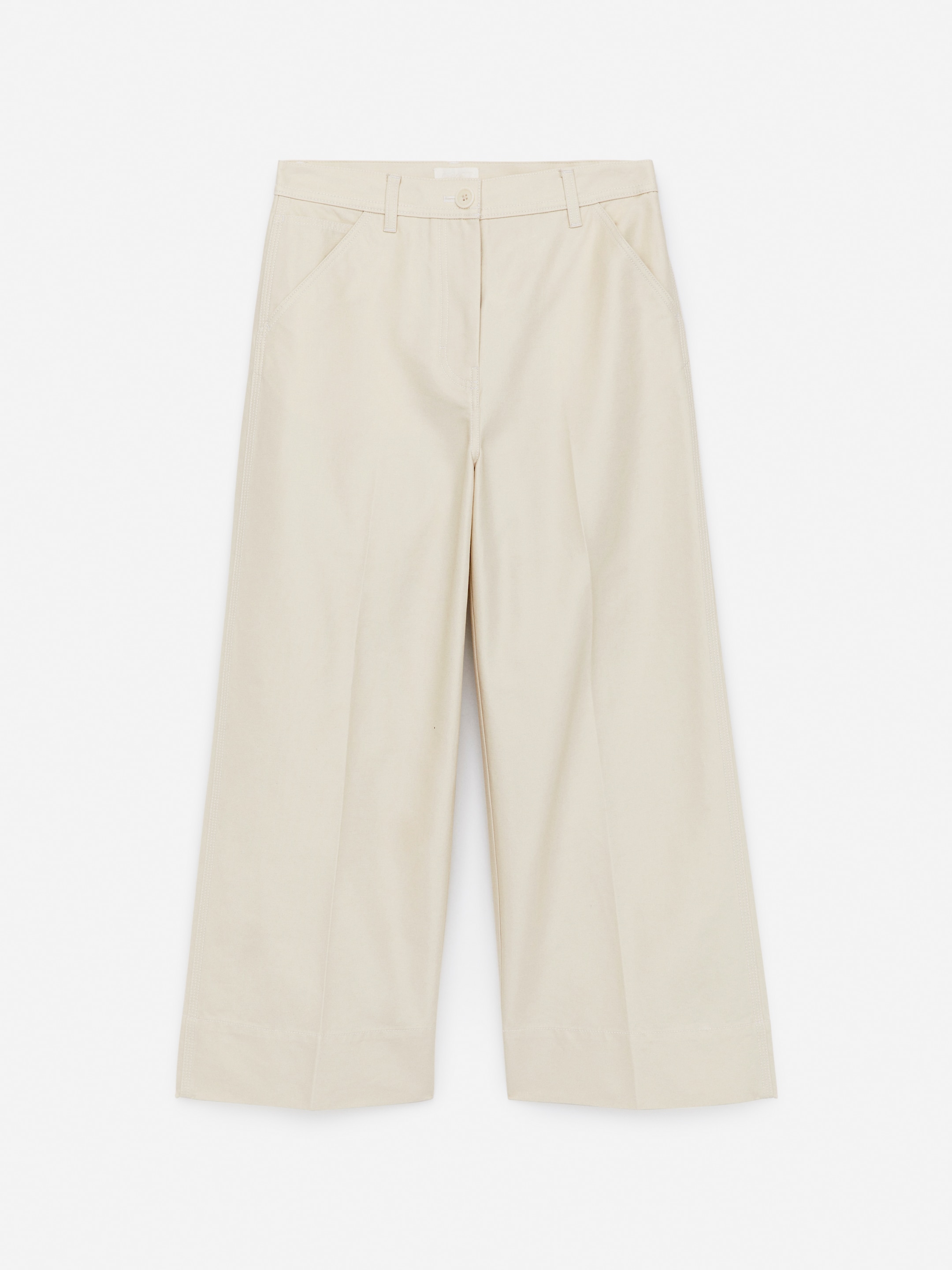 Cropped Cotton Trousers - Dusty White - Regular fit - Women - StillMedia/DescriptiveStillLife - 1