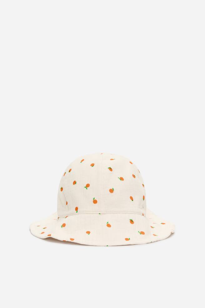 Cotton Muslin Sun Hat - Off White/Oranges/Pink/Hearts - 1