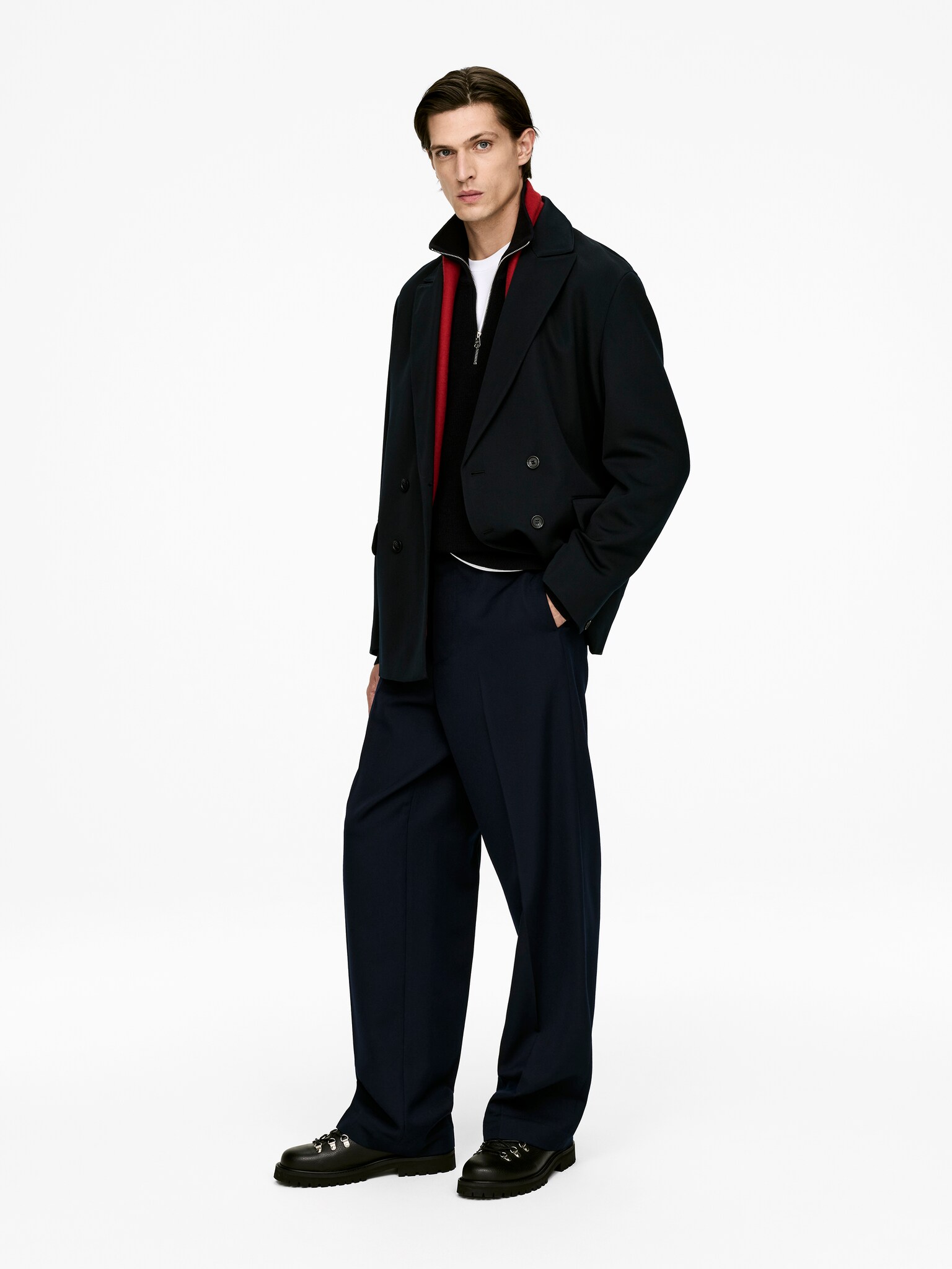 Pantalon ample en laine - Bleu foncé/Gris foncé - 4