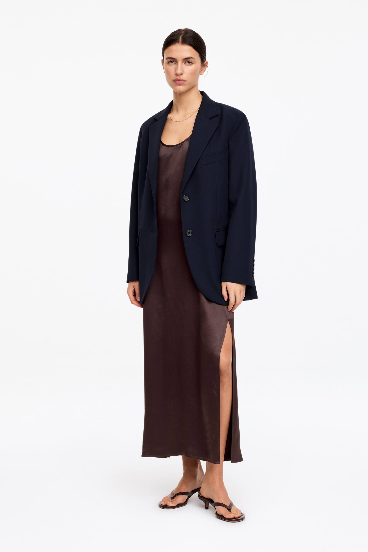 Abito in raso senza maniche - Marrone - 6