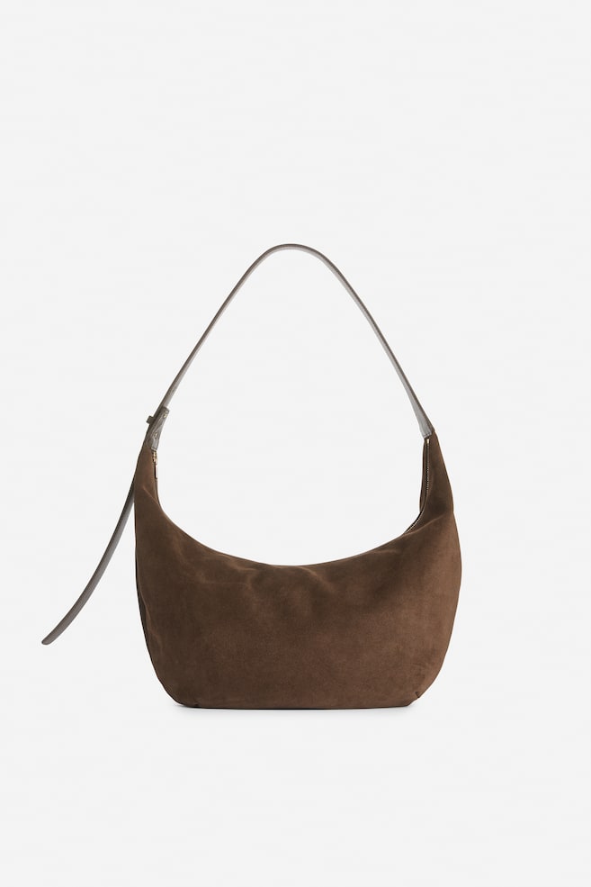 Borsa curva in pelle scamosciata - Marrone - 1