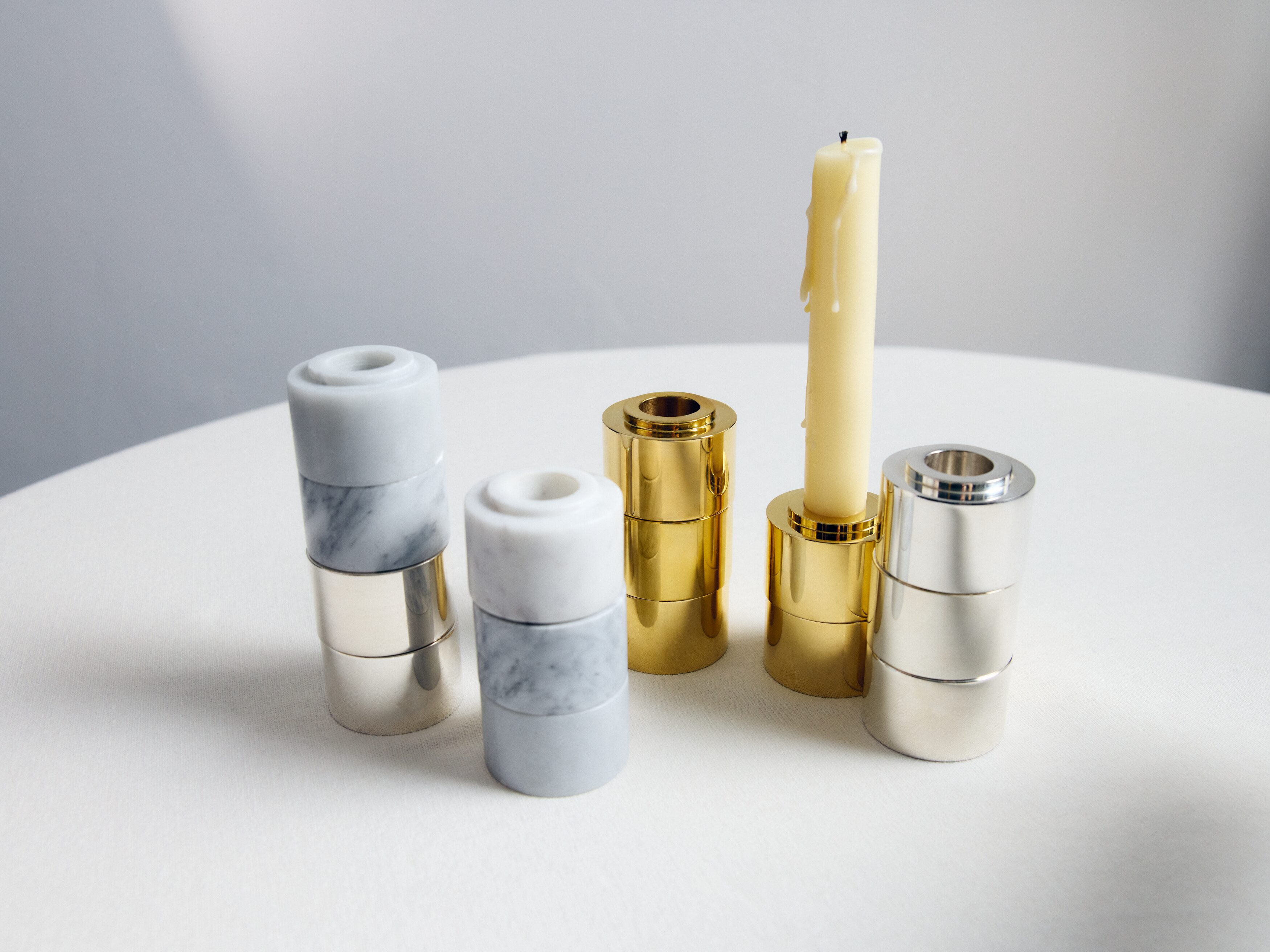 Marble Candle Holder - White/Grey/Marble