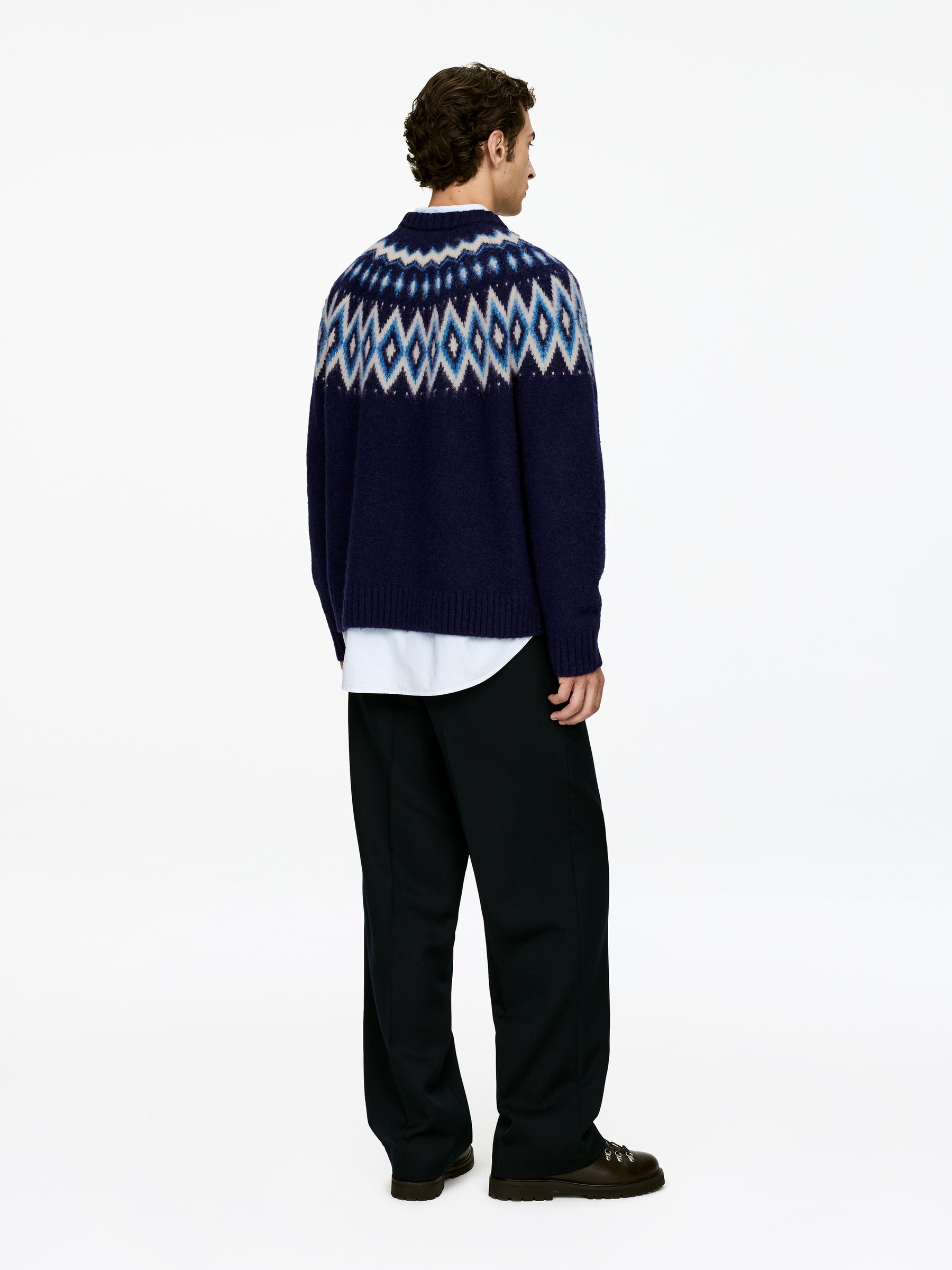 Fair Isle Wool Jumper - Blue/White - Loose fit - Men - StillMedia/Lookbook - 4