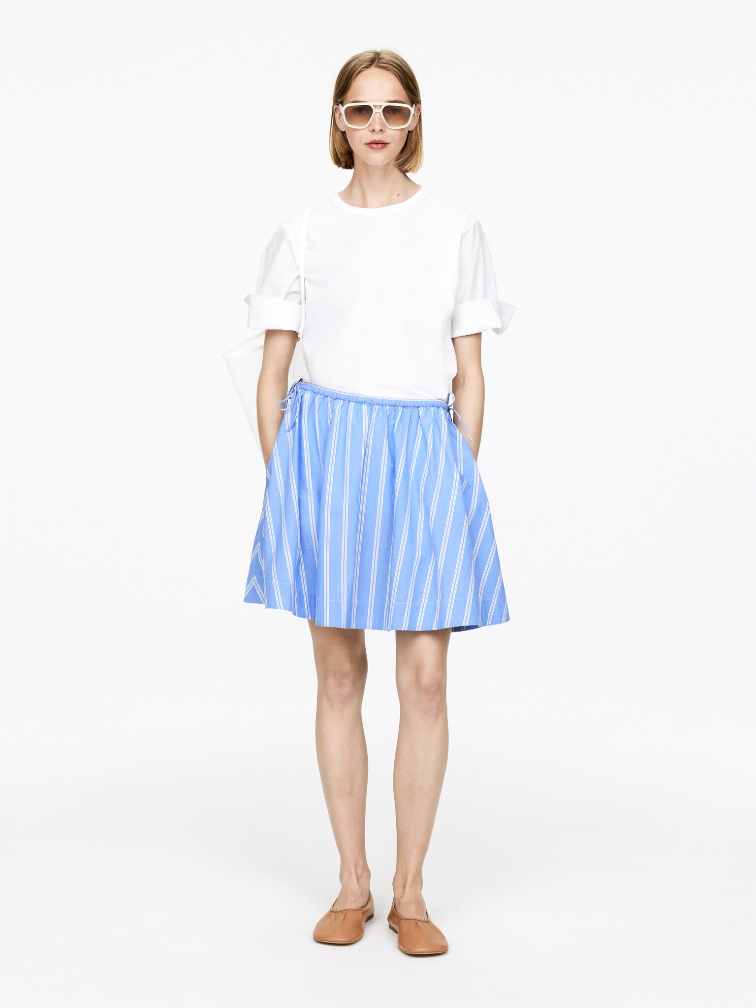 Mini-jupe en coton - Bleu/Blanc/Blanc