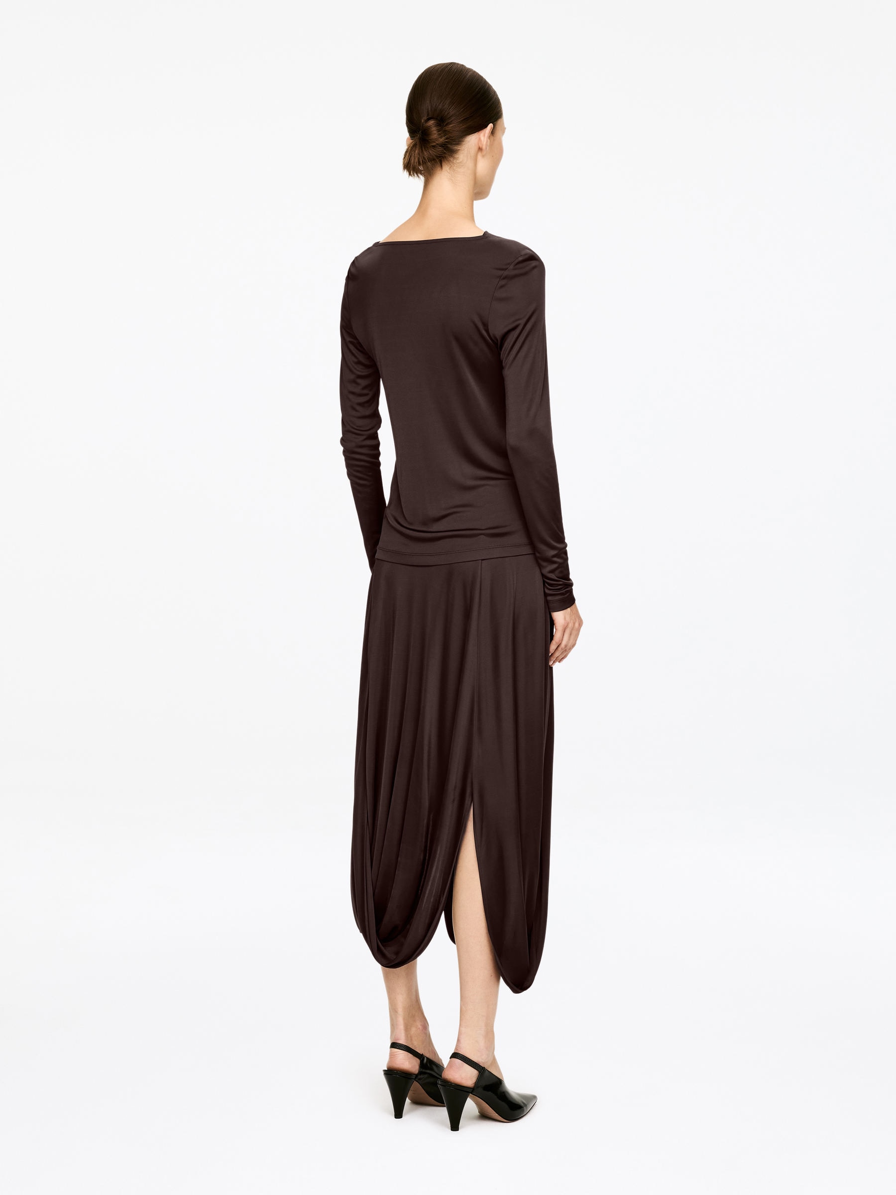 Falda drapeada de viscosa - Marrón oscuro - Corte estándar - Women - StillMedia/Lookbook - 6