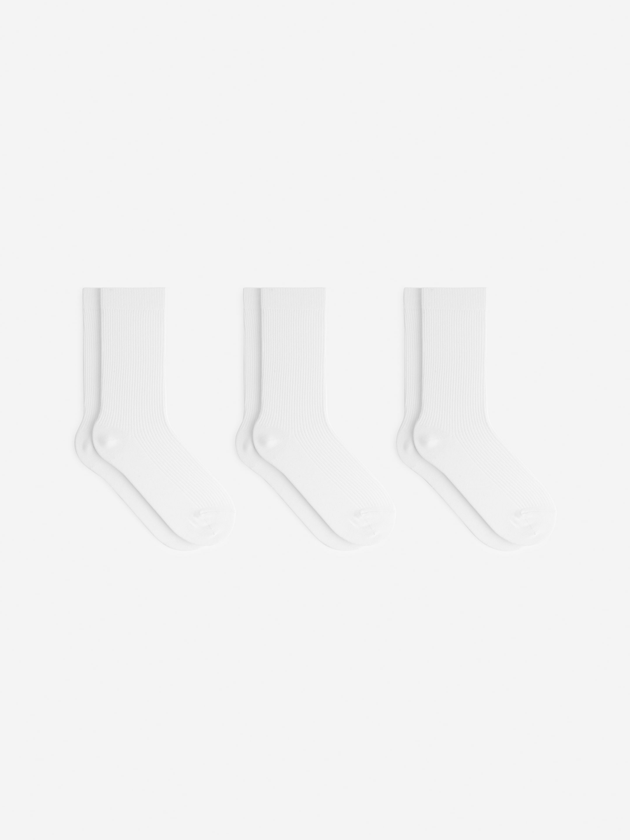 Cotton Rib Socks Set of 3-#FFFFFF-6127