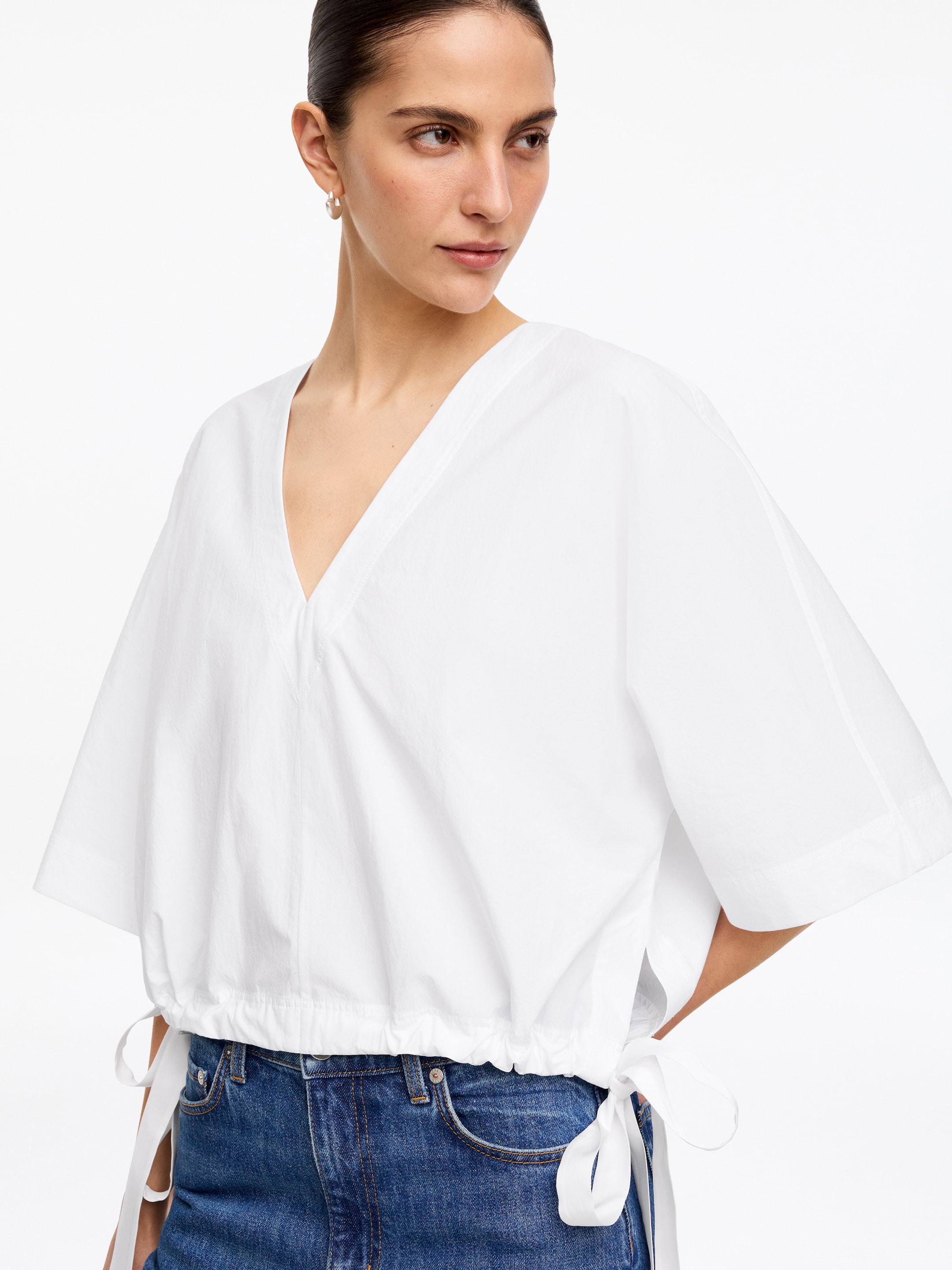 Drawstring Hem Cotton Top - White - Loose fit - Women - StillMedia/Lookbook - 2