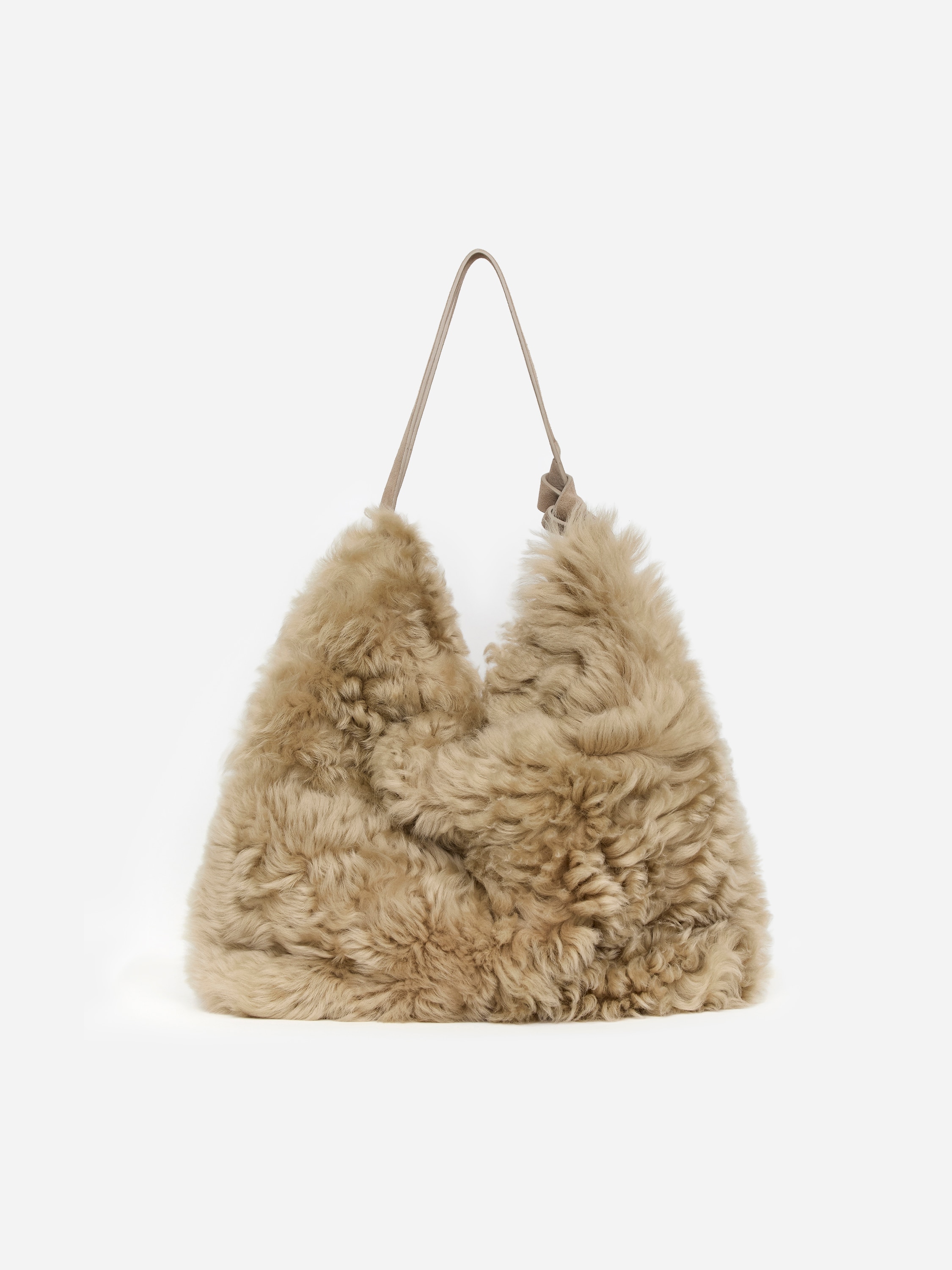 Borsa tote in shearling e pelle scamosciata - Beige