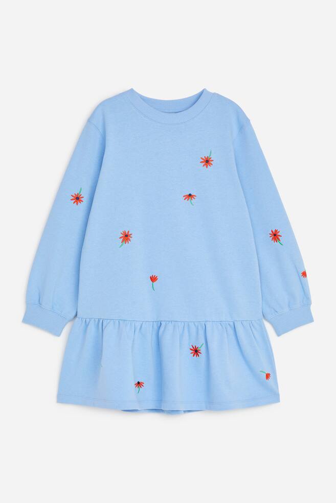 Sweatshirtkleid mit Stickerei - Blau/Gänseblümchen - 1