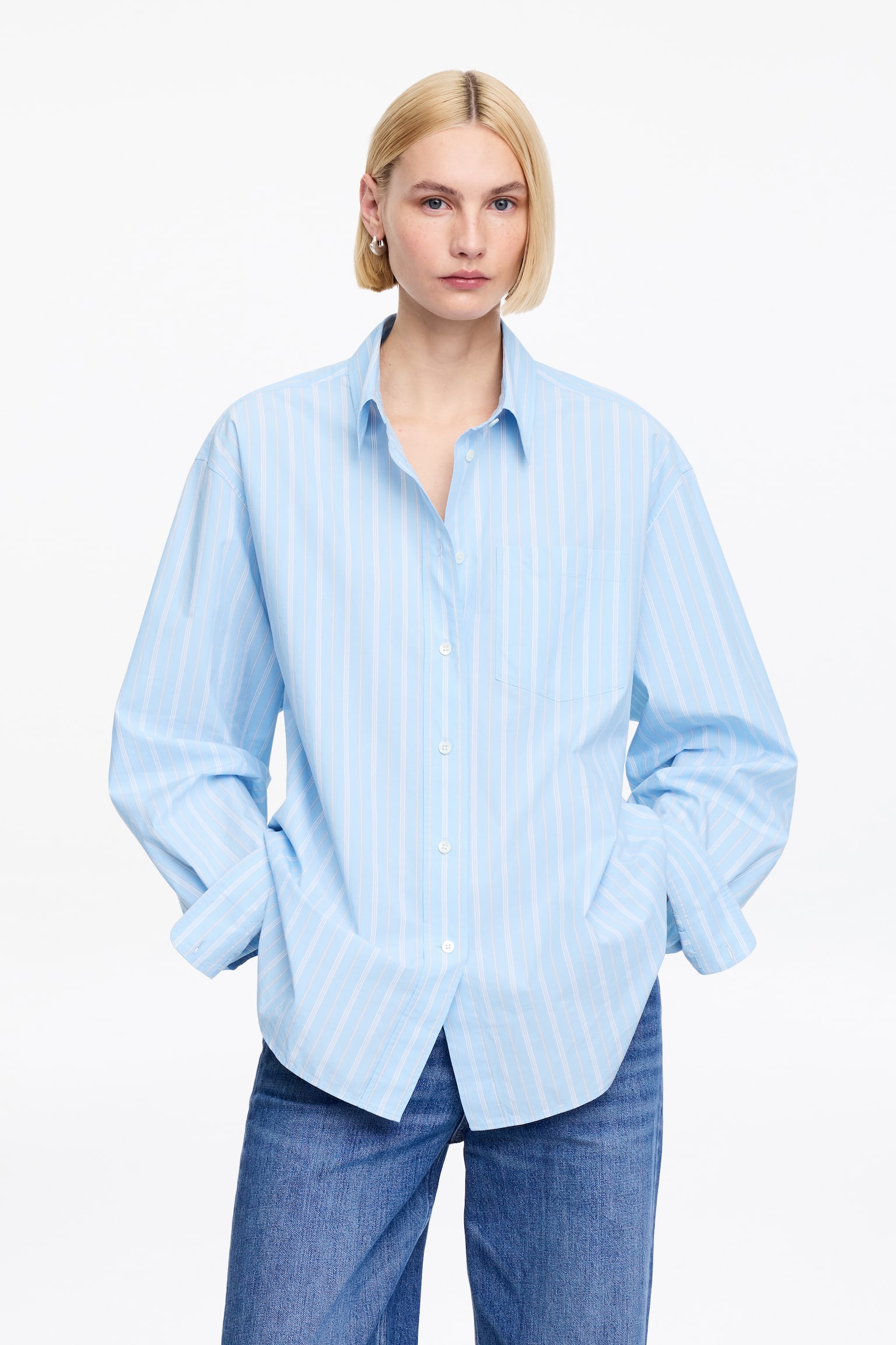 Skjorta i bomull - Ljusblå/randig/Brun/vit - 1