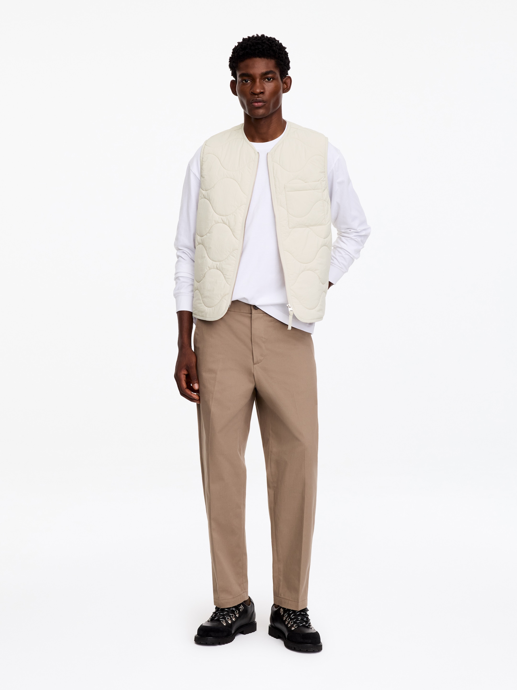 Quilted Liner Vest-Beige-20912