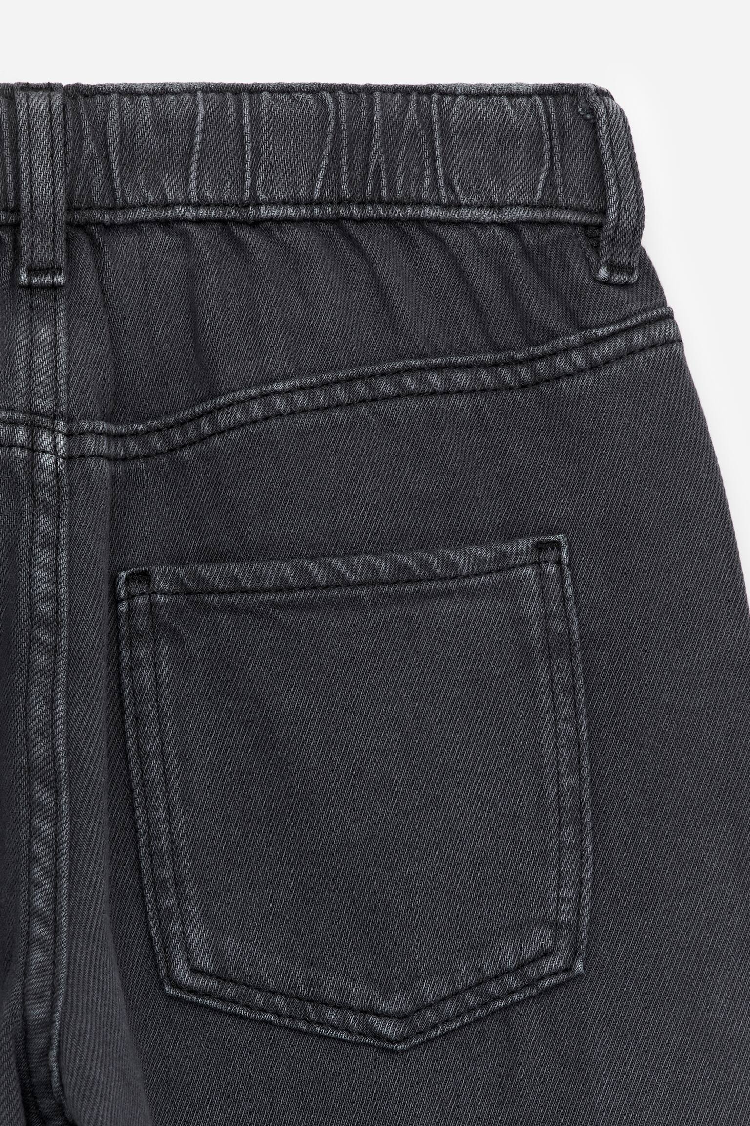 Pantaloni din denim cu talie elastică-Negru - 3