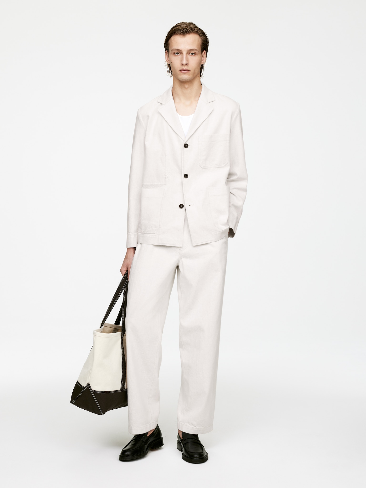 Blazer in cotone e lino - Bianco/Blu scuro