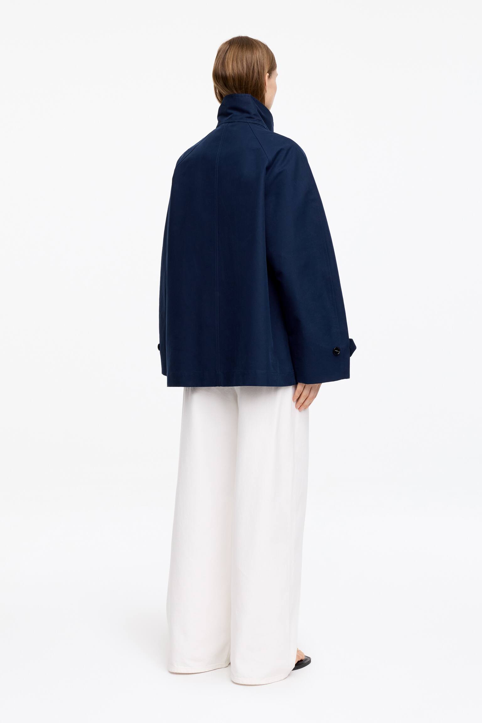 Bawełniana kurtka z wysokim kołnierzem - Ciemnoniebieski - 5