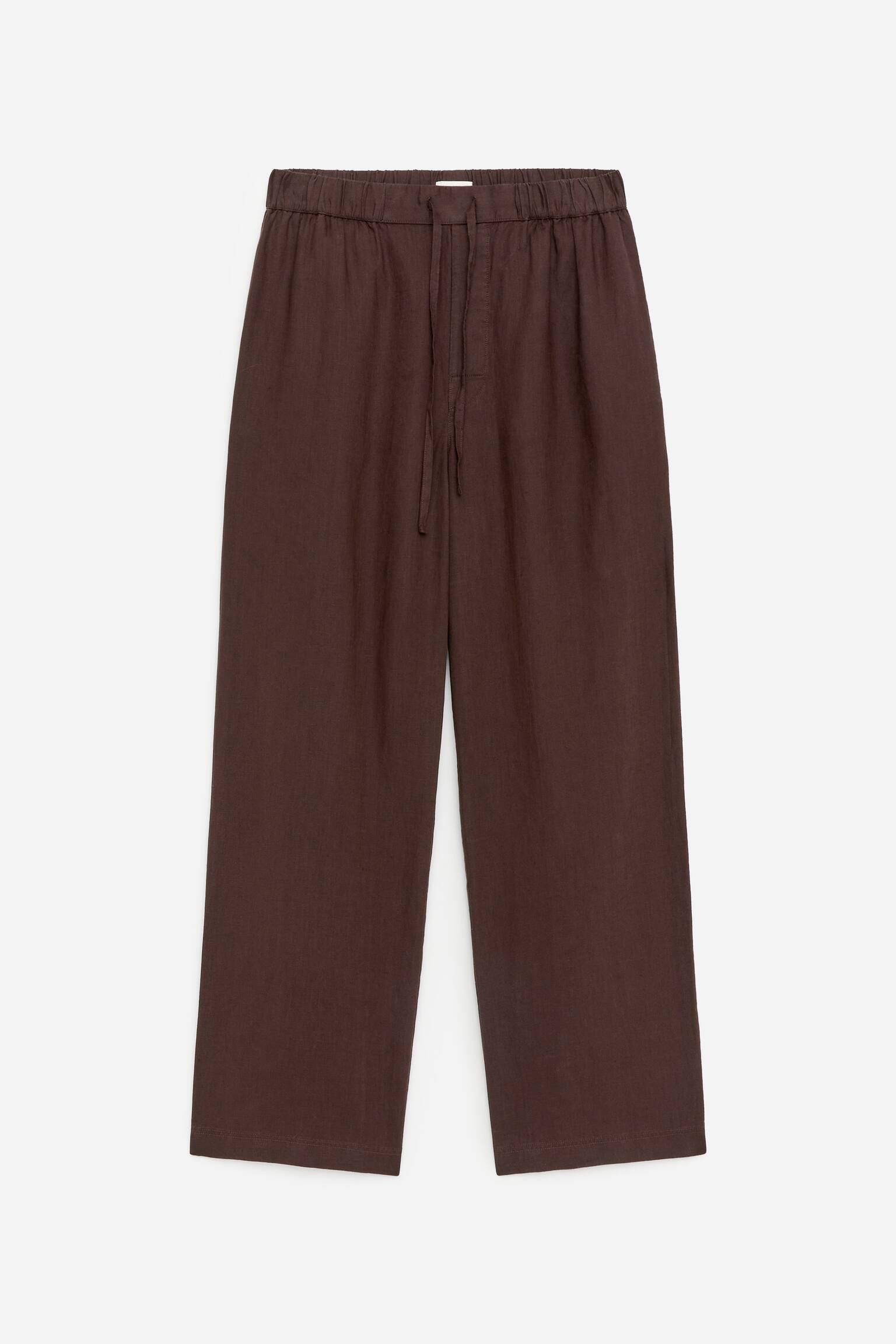 Pantalon en lin décontracté-Marron foncé - 2