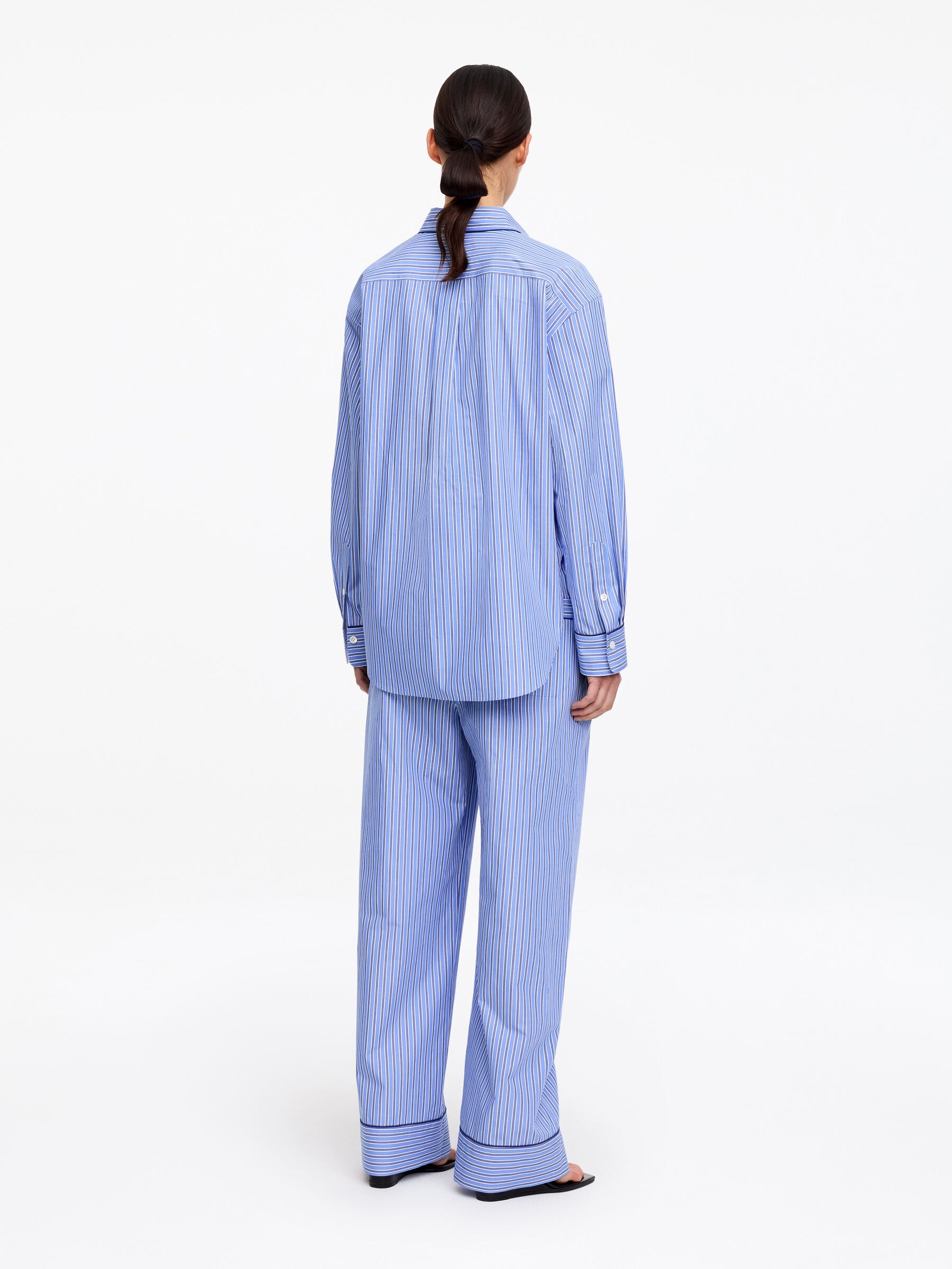 Contrast-Piping Cotton Shirt - Blue/Striped - Regular fit - Women - StillMedia/Lookbook - 5