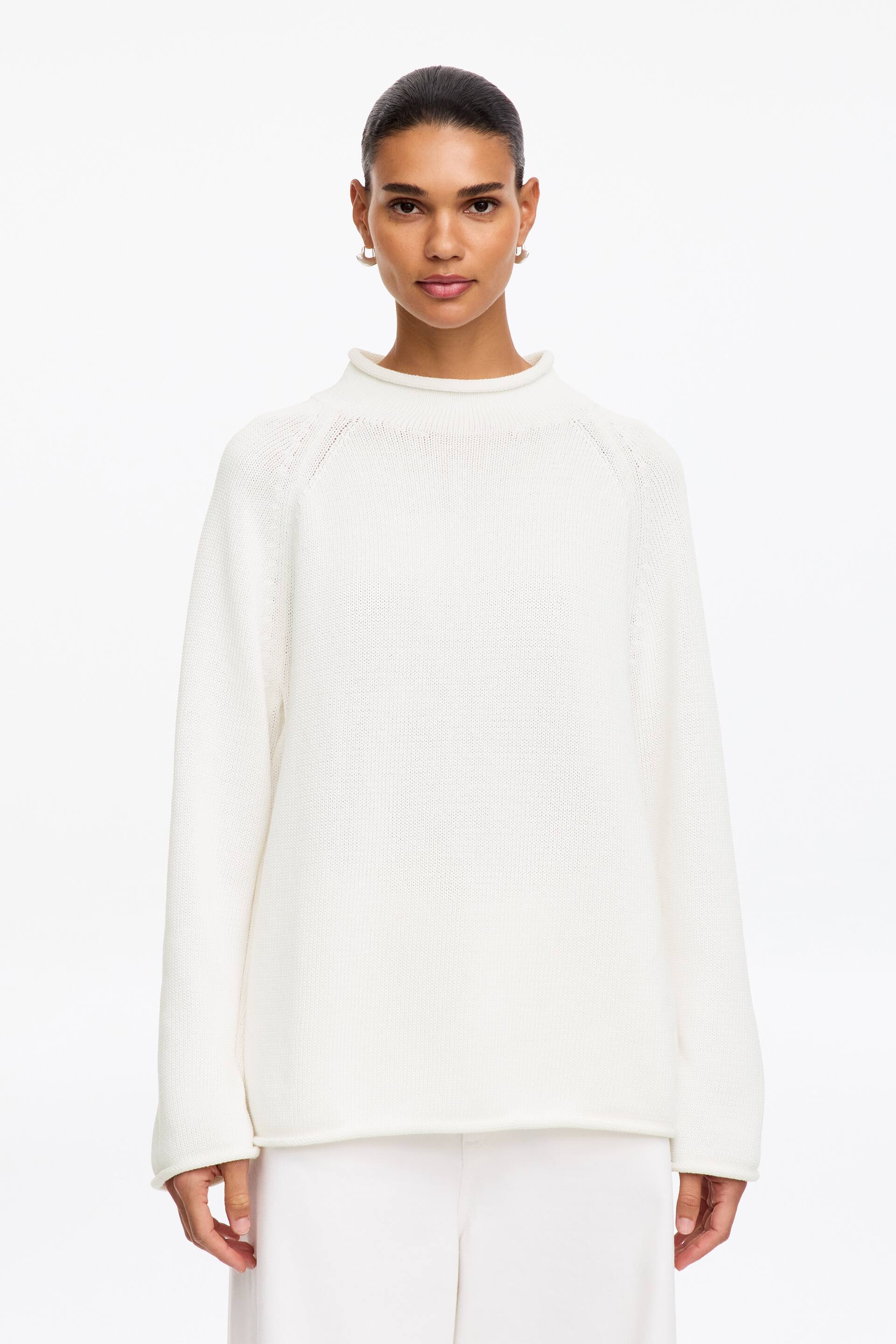 Agrandir l'image: Pull en coton à bord roulotté - Blanc - FEMME | H&M CH 1
