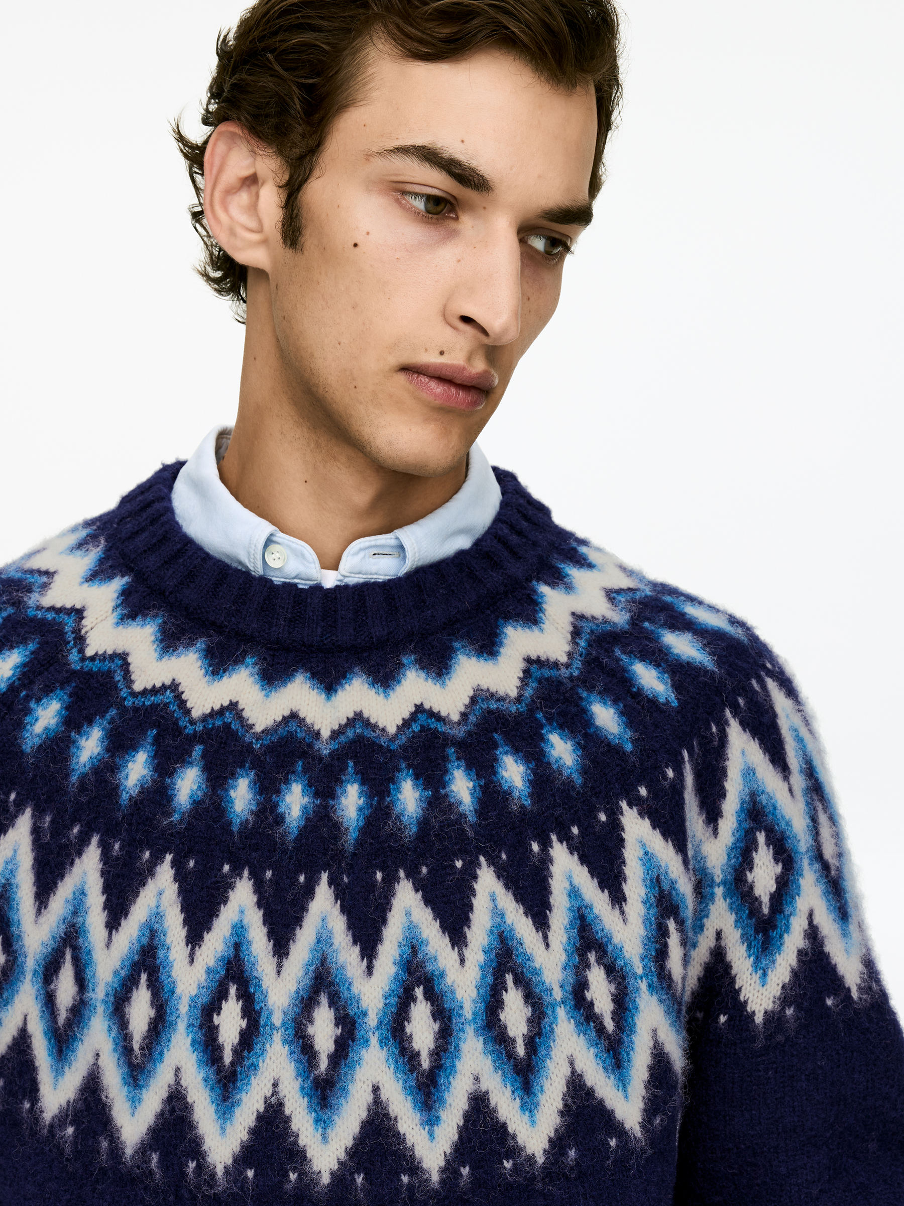 Fair Isle Wool Jumper - Blue/White - Loose fit - Men - StillMedia/Lookbook - 5