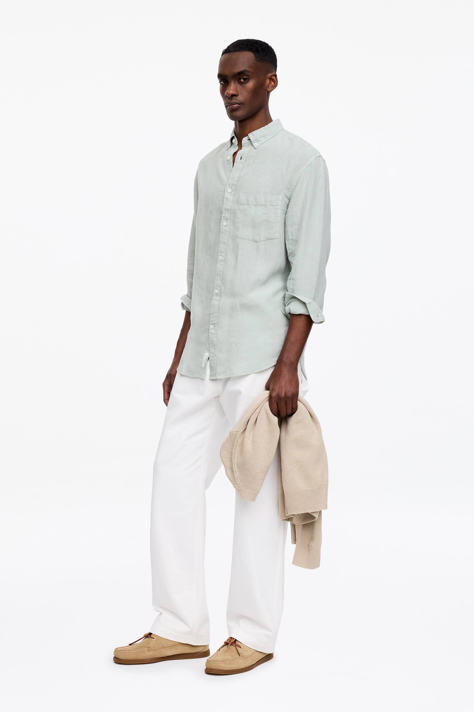 Vid linneskjorta - Mintgrön/Mörkblå/Off-white/Mörk dimrosa - 3