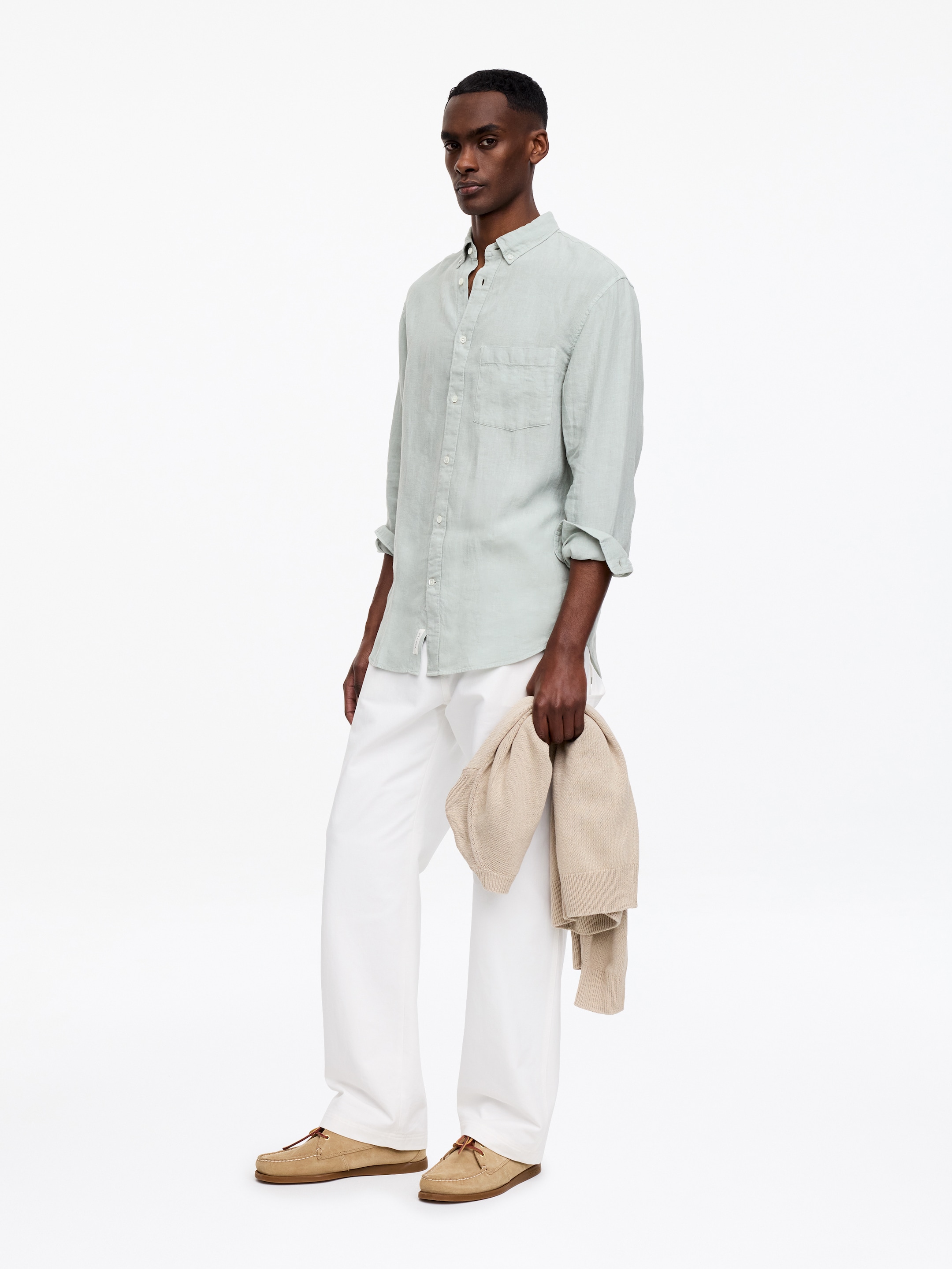 Relaxed Linen Shirt - Mint Green - Relaxed fit - Men - StillMedia/Lookbook - 3