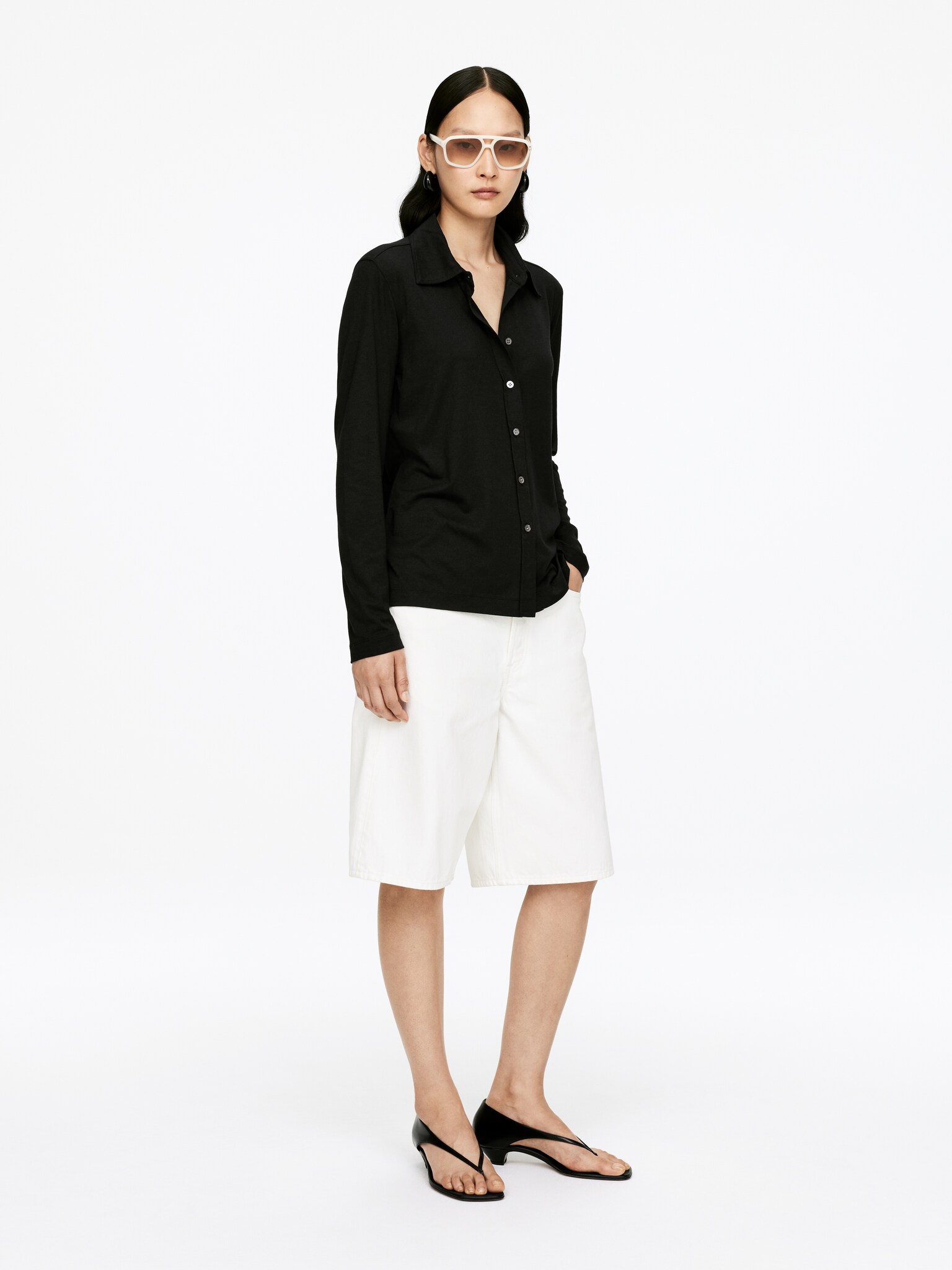 Chemise en lyocell mélangé - Noir/Blanc cassé - 4