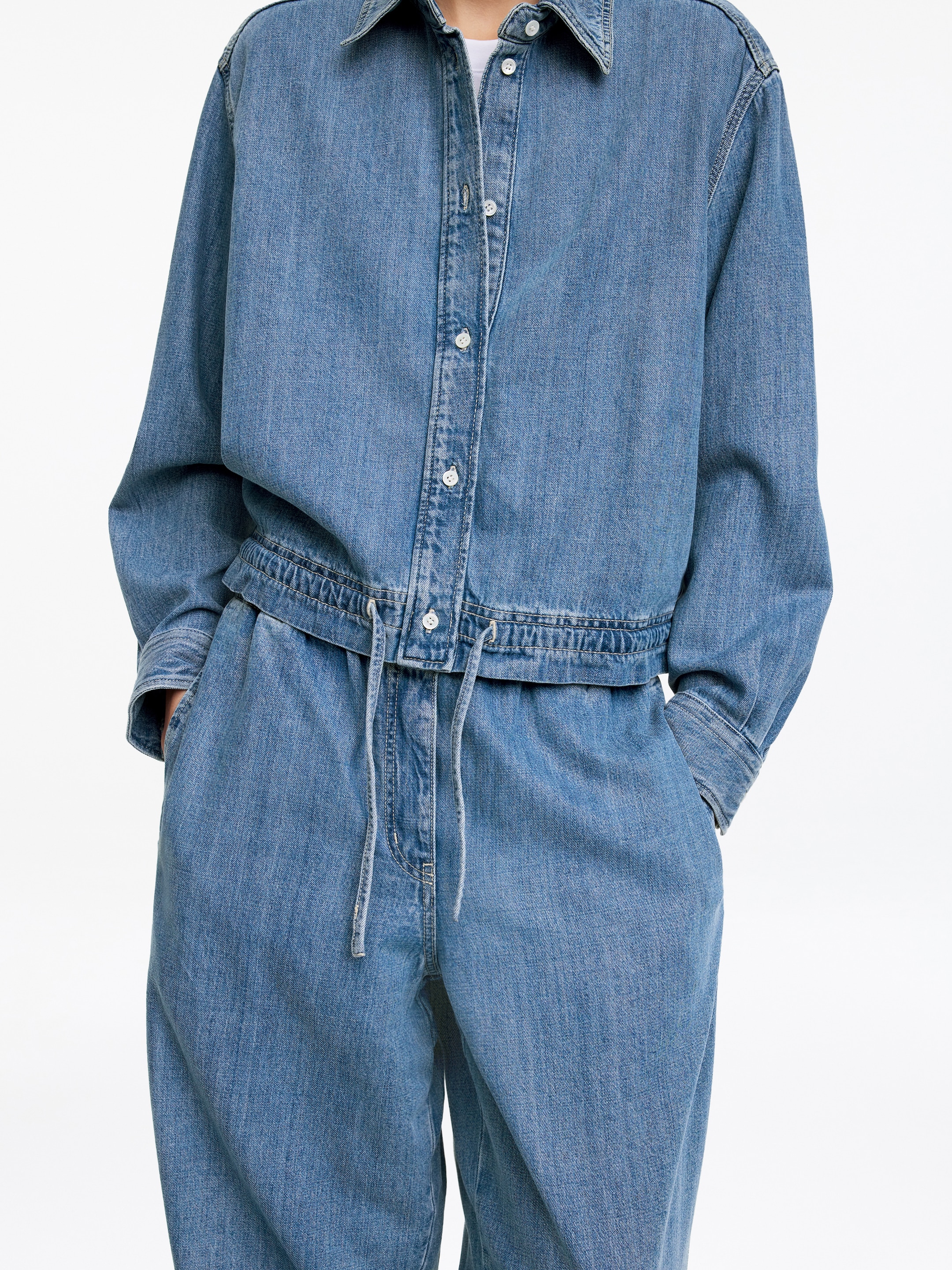 Pantaloni pull on in denim - Blu lavato - Regular fit - Women - StillMedia/Lookbook - 4