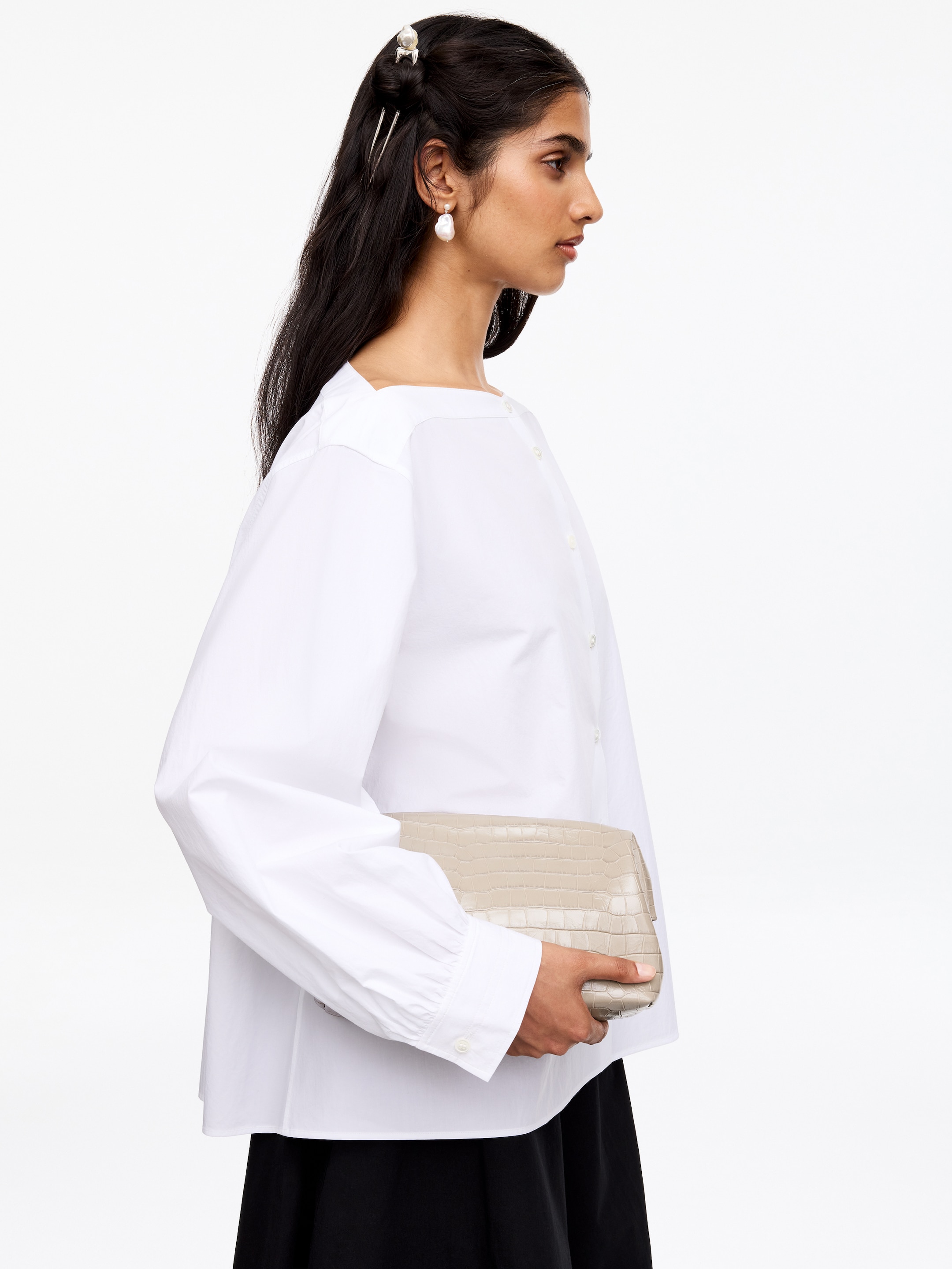 Croco-Embossed Leather Clutch-#C9BCB5-19712