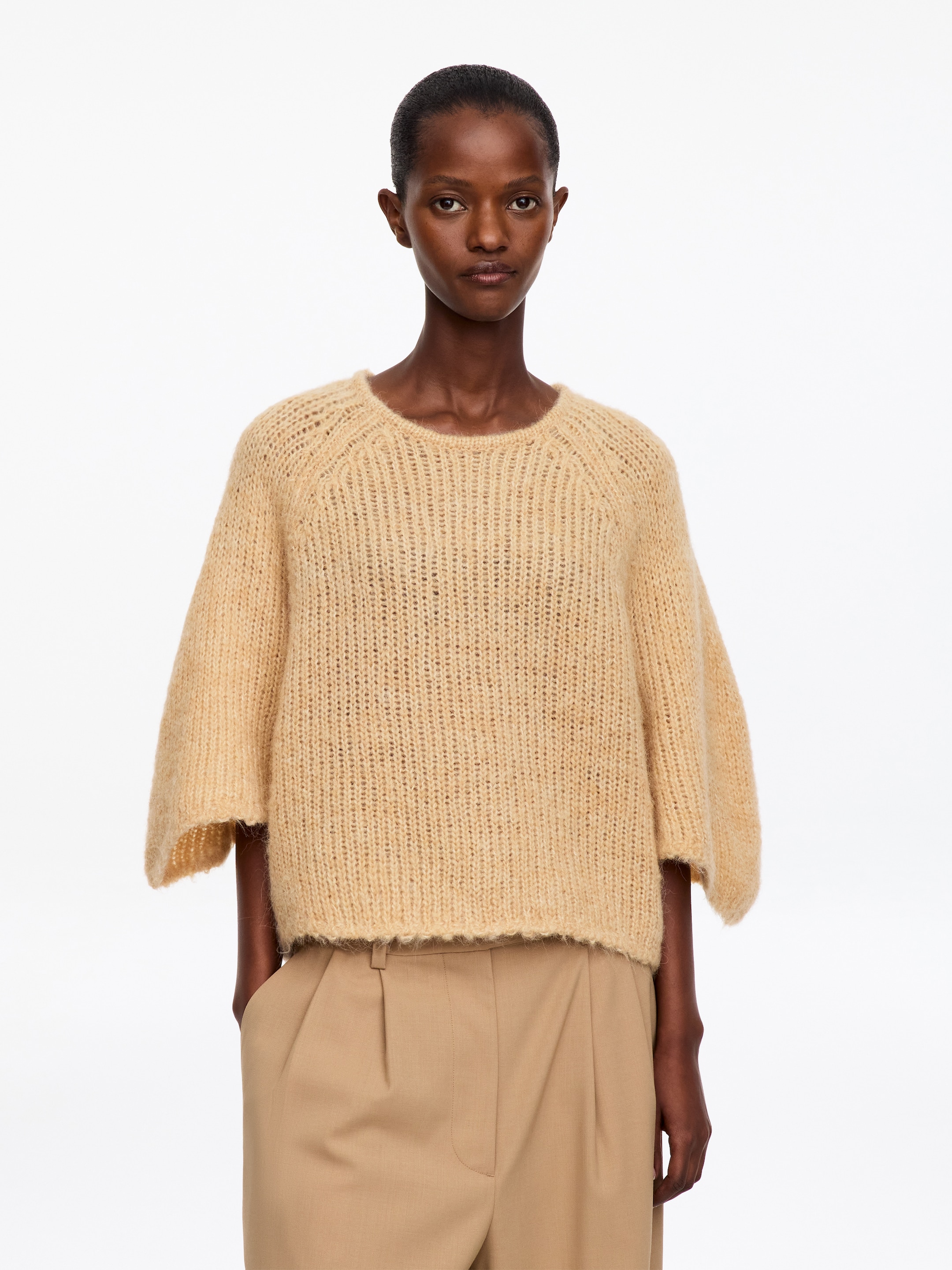 Raglan-Pullover aus Wolle und Alpakawolle-Beige-21030