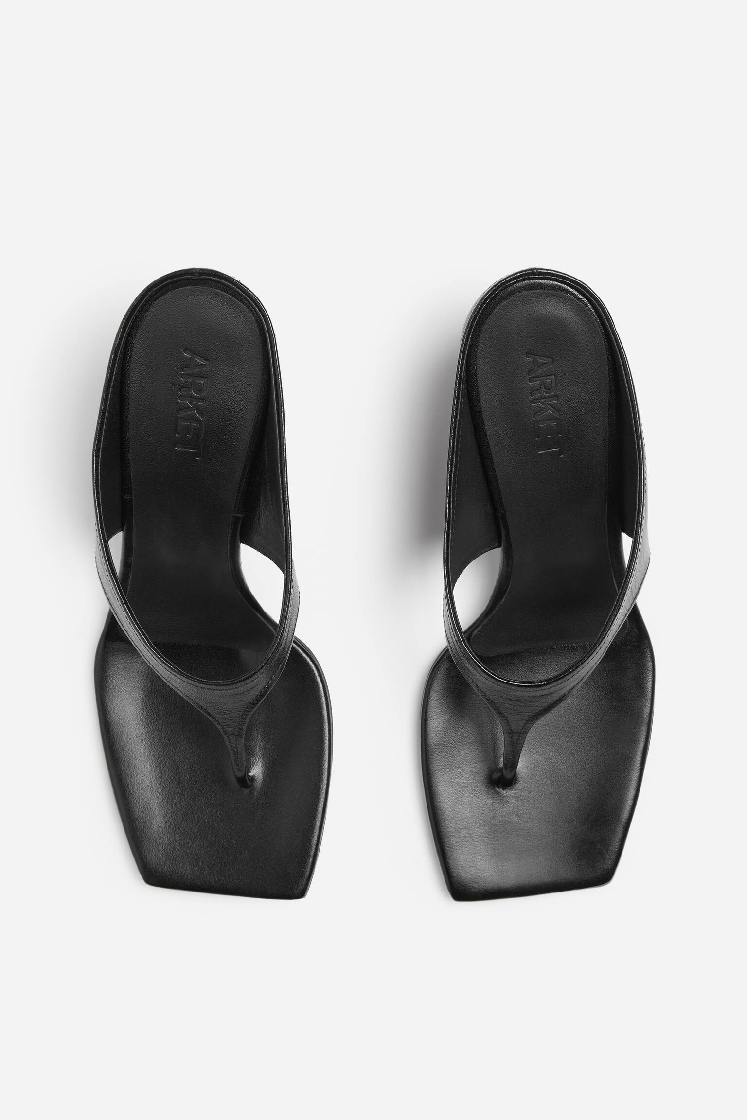 Sandales tong compensées en cuir - Noir - 4